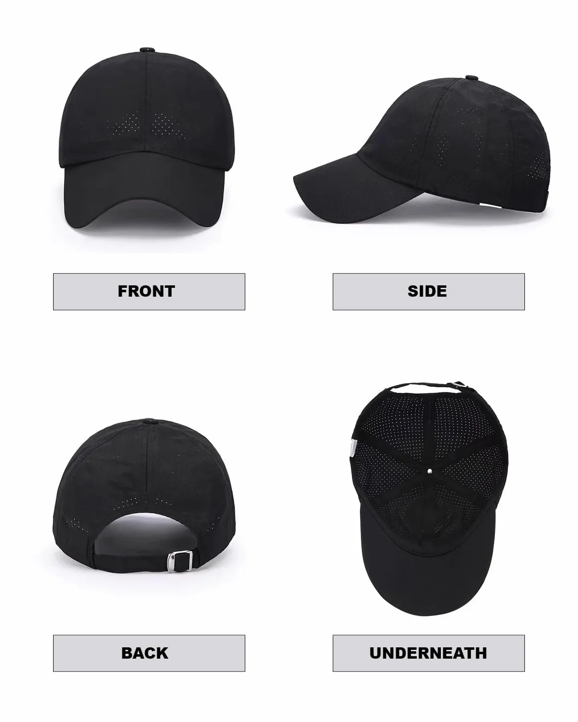 Gorra de Béisbol Mujer Cola de Caballo Transpirable Secado rápido Deporte Ajustable Buckle Malla - Negro