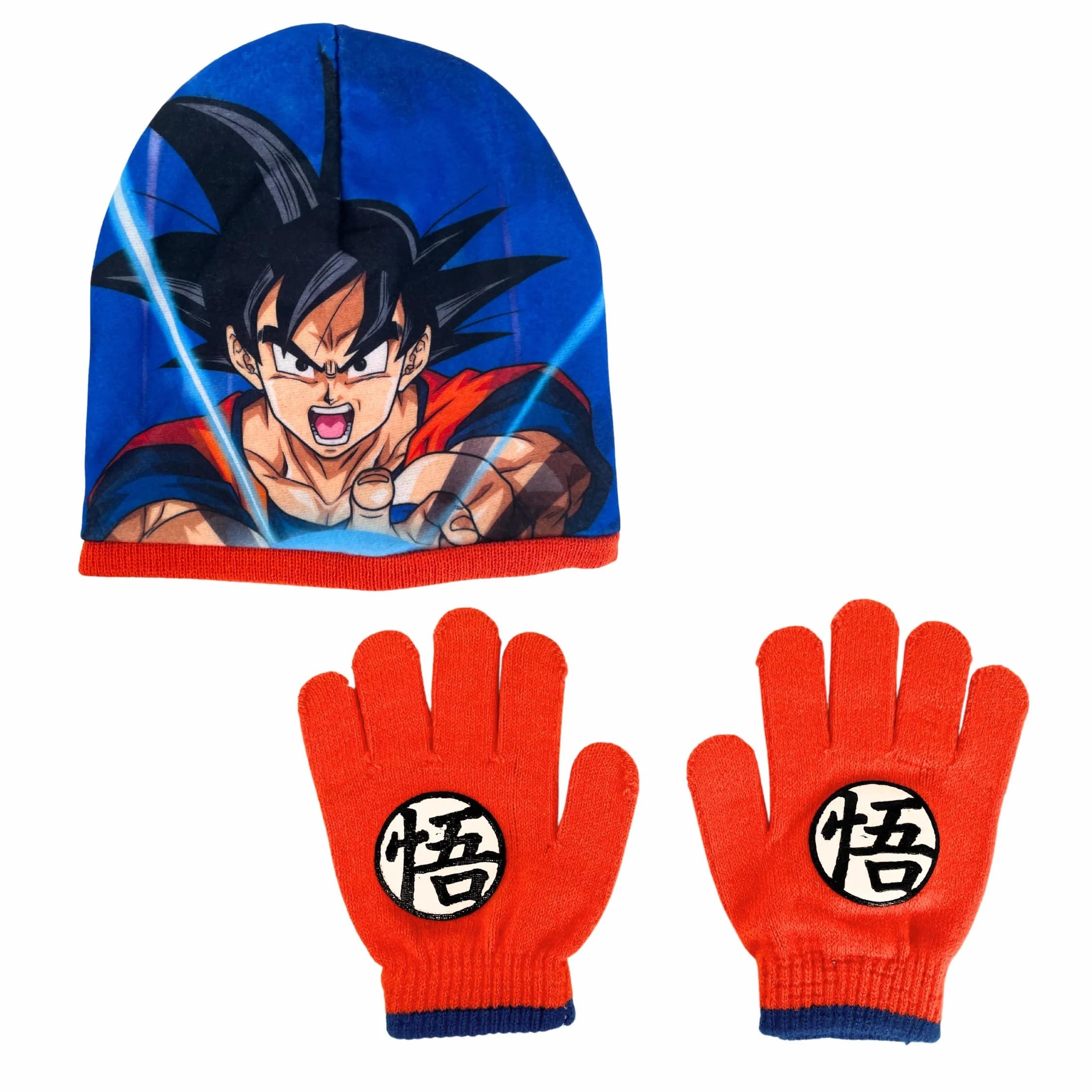 Dragon Ball Z Gorro y Guantes para Niño, Conjunto de Invierno Infantil Diseño Goku, Regalo para Niños