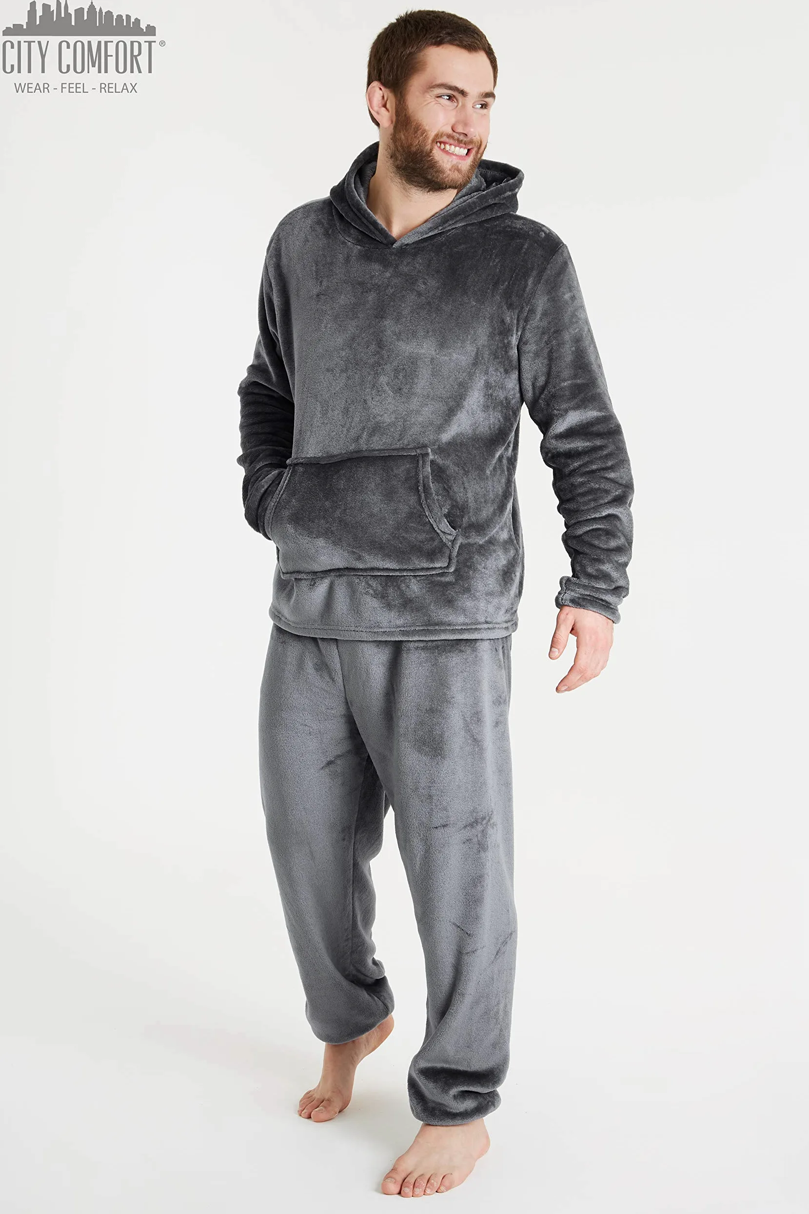 CityComfort Pijamas Hombre, Pijamas Hombre Invierno Suaves, Pijamas Hombre Forro Polar Sudadera con Capucha y Pantalon, Regalos para Hombres