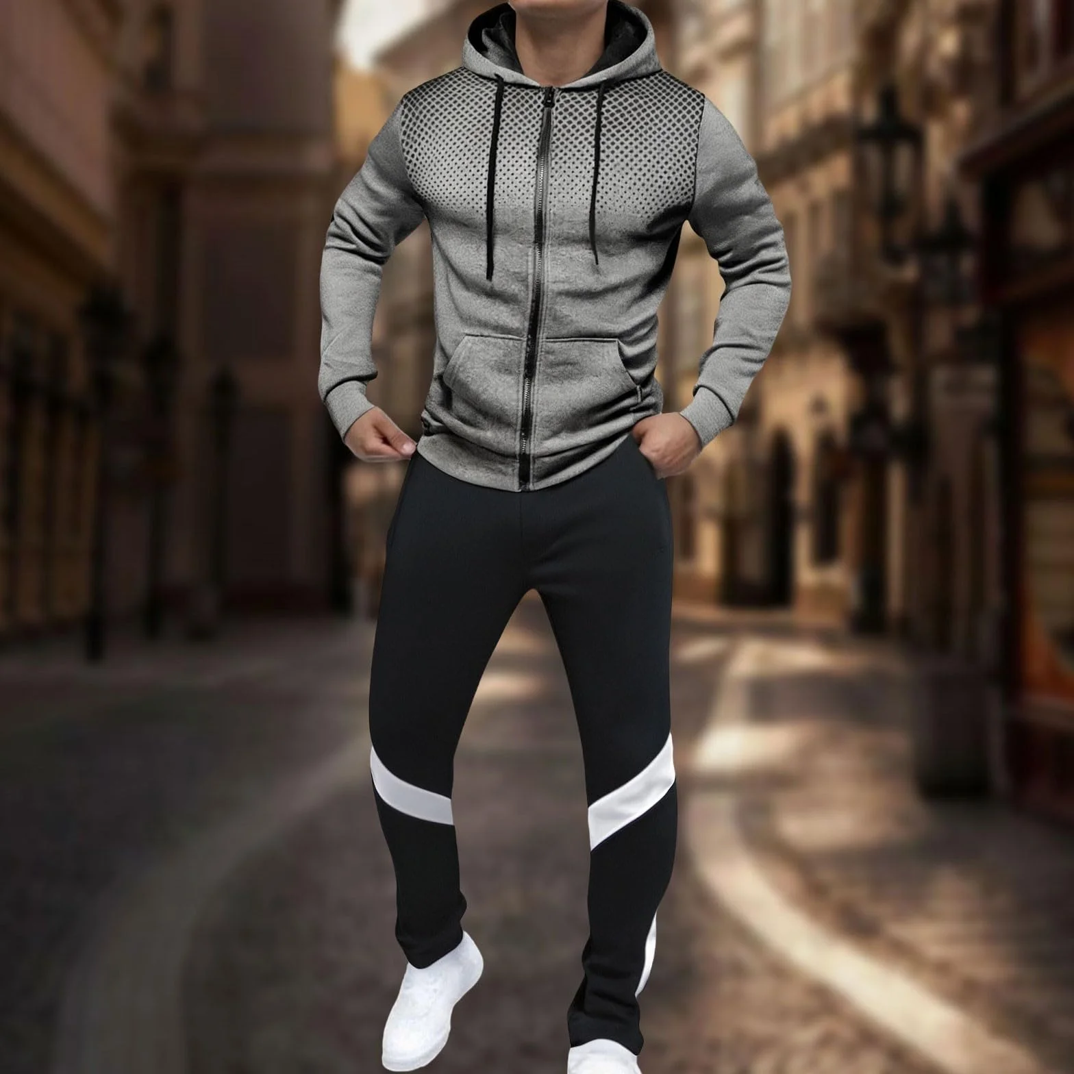 Chándal de hombre deportivo transpirable cómodo sudaderas con capucha y pantalones gimnasio anchos jogging conjuntos deportivos Streetwear Otoño Invierno Set Tracksuit Con Bolsillos Casual Completo