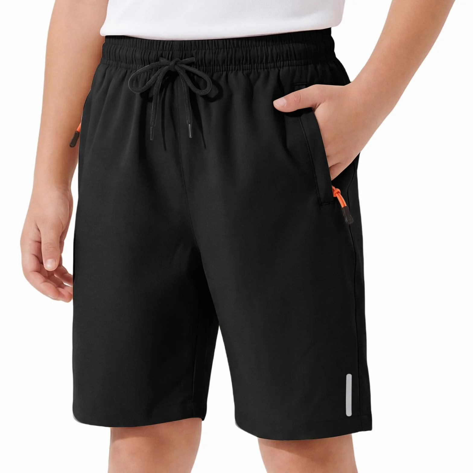 Pantalones Cortos Deporte Secado Rápido con Tiras Reflectantes Transpirable Bolsillos Cremallera para Niños 6-13 Años