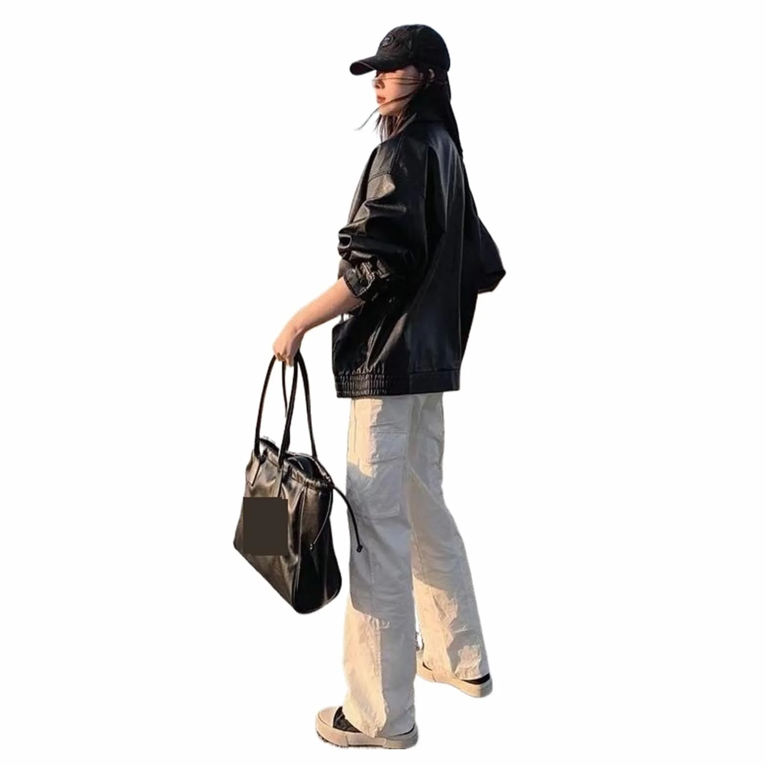 Chaqueta Cuero Mujer Women's Spring Autumn High Loose American Retro Motorcycle Top Para salir