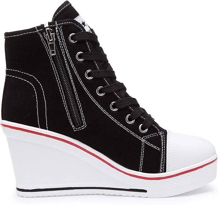 nulala Zapatillas de lona para mujer, con tacón de cuña, zapatillas con altura de tacón, zapatillas de plataforma para correr, para deporte, tiempo libre