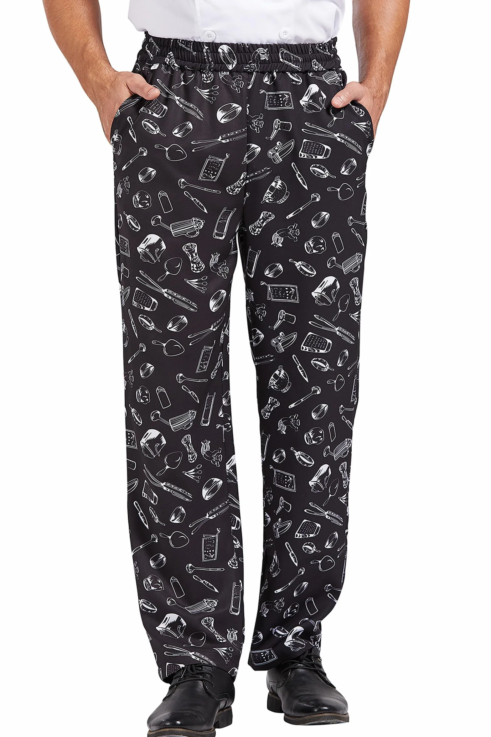 Nanxson Pantalones de Chef Holgados para Hombre, Pantalones de Trabajo Estampados con Cintura Elástica Pantalones de Chef Uniformes de Cocina para Restaurante