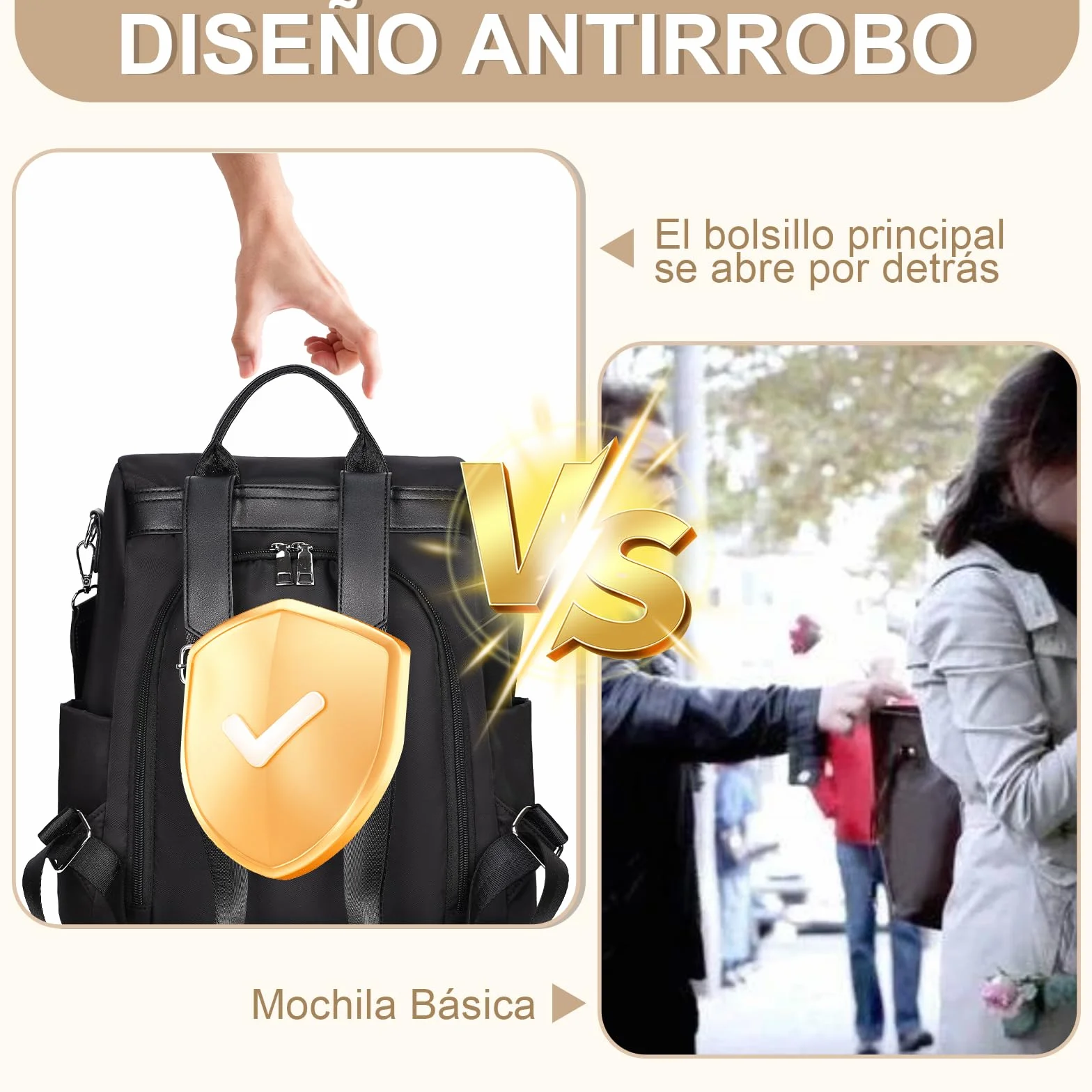 Eshow Mochila Antirrobo para Mujeres y Chicas, se Puede como Bolso de Hombro o Bolsa Bandolera, Adecuado para Viaje Escuela Compras y Trabajo Negro