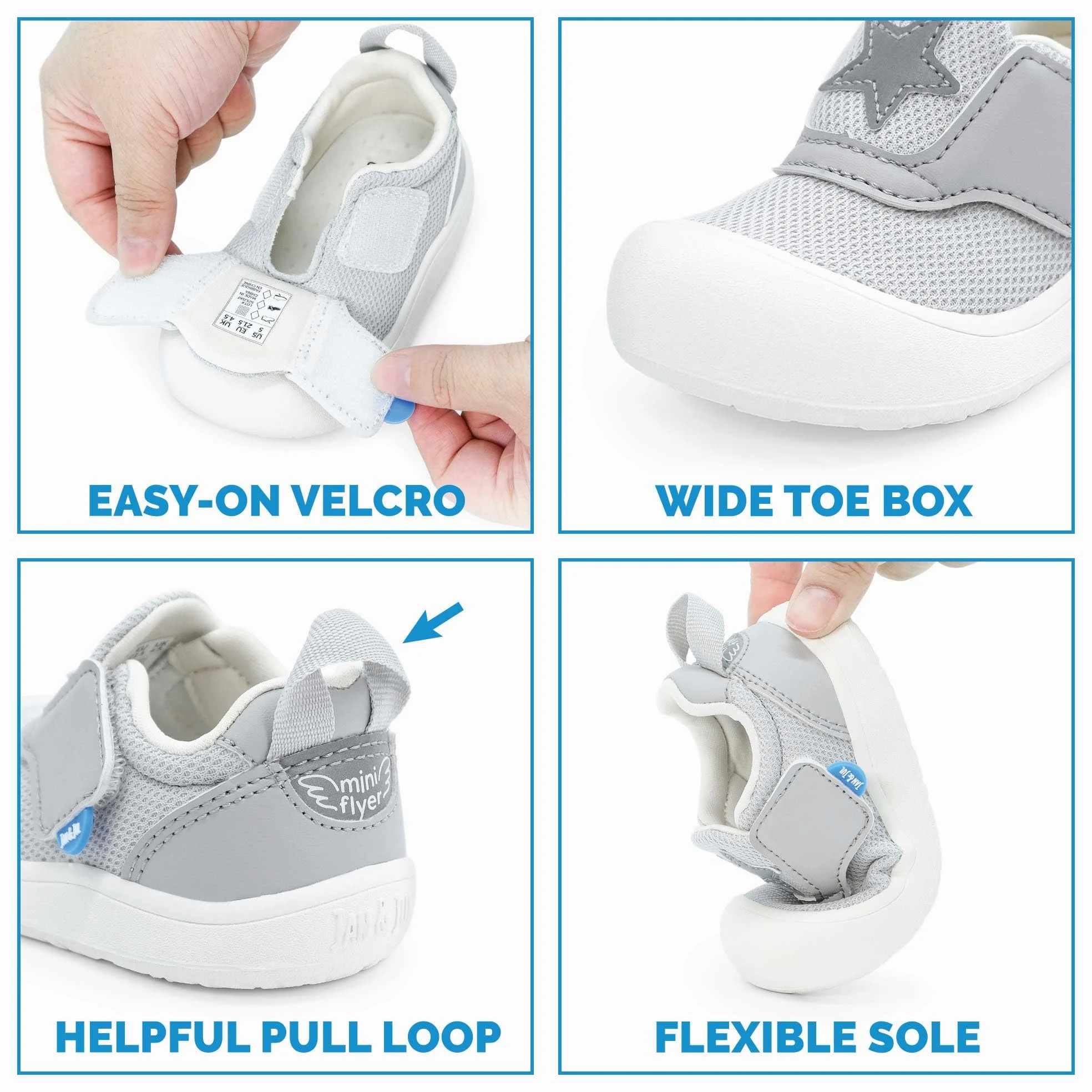 JAN & JUL Zapatos Mini-Flyer para bebés y niños pequeños, fáciles de poner con puntera ancha