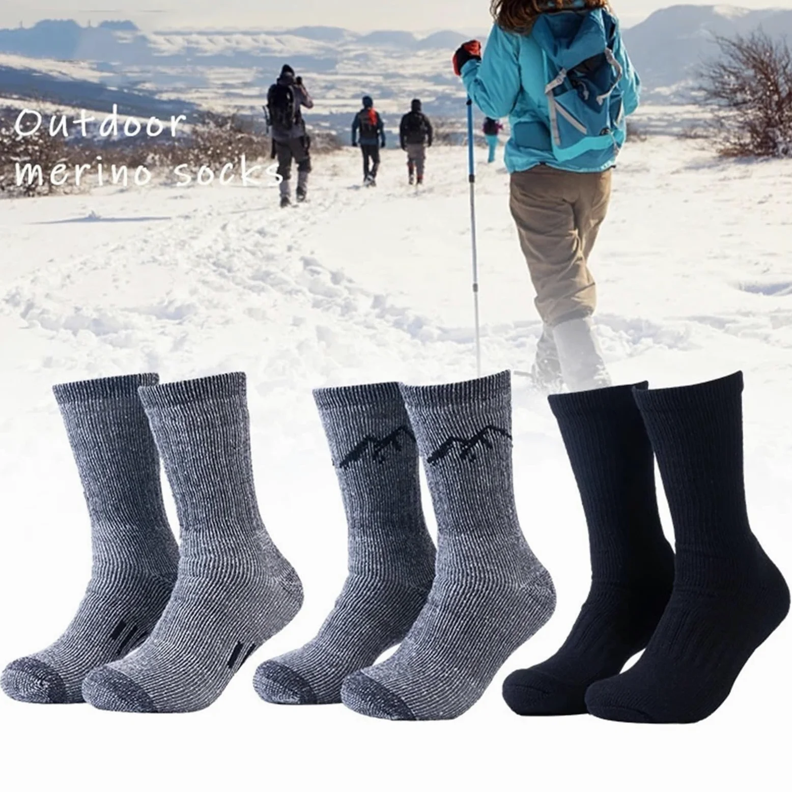Calcetines de Lana for Hombre, Medias for Botas Senderismo, 80%, Calcetines térmicos más Gruesos, Deportes al Aire Libre, Ciclismo, esquí, Invierno