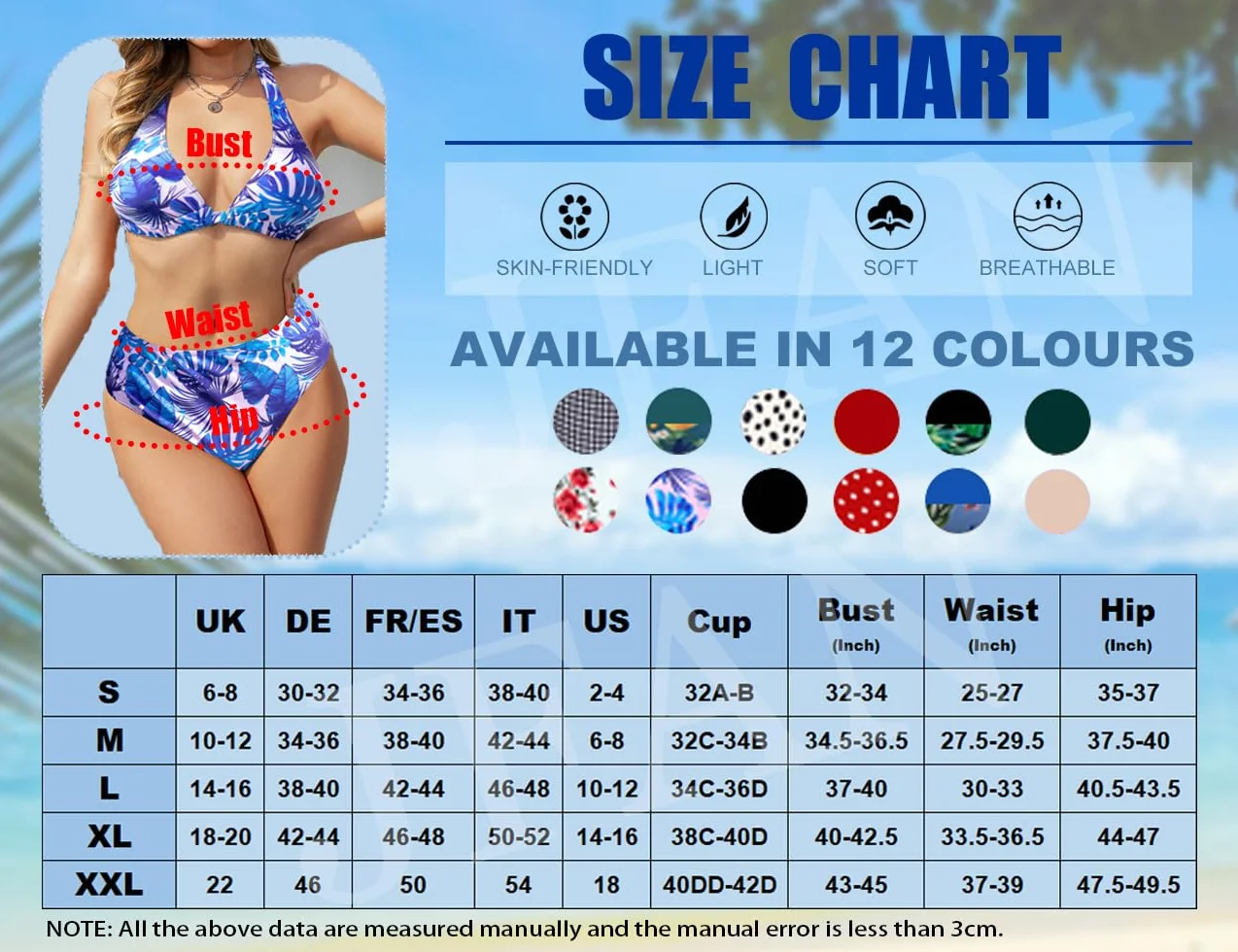 JFAN Bikini Sets para Mujer Verano Traje de Baño Dos Piezas Cuello Halter Push Up Cintura Alta