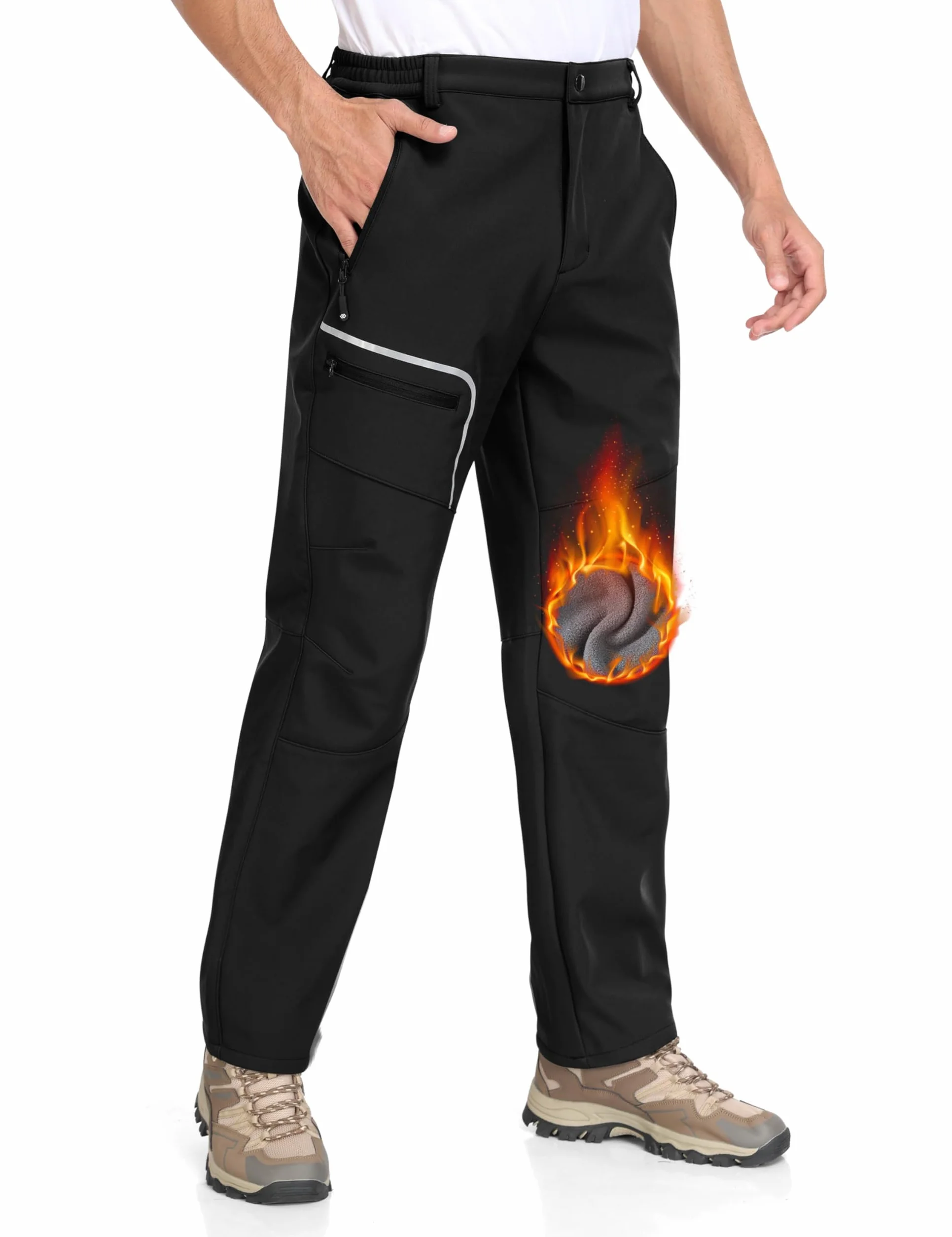 MoFiz Hombre Pantalones de Esquí Senderismo Softshell Cálido Forro Polar Invierno Nieve Trabajo Pantalón Impermeable Cortaviento