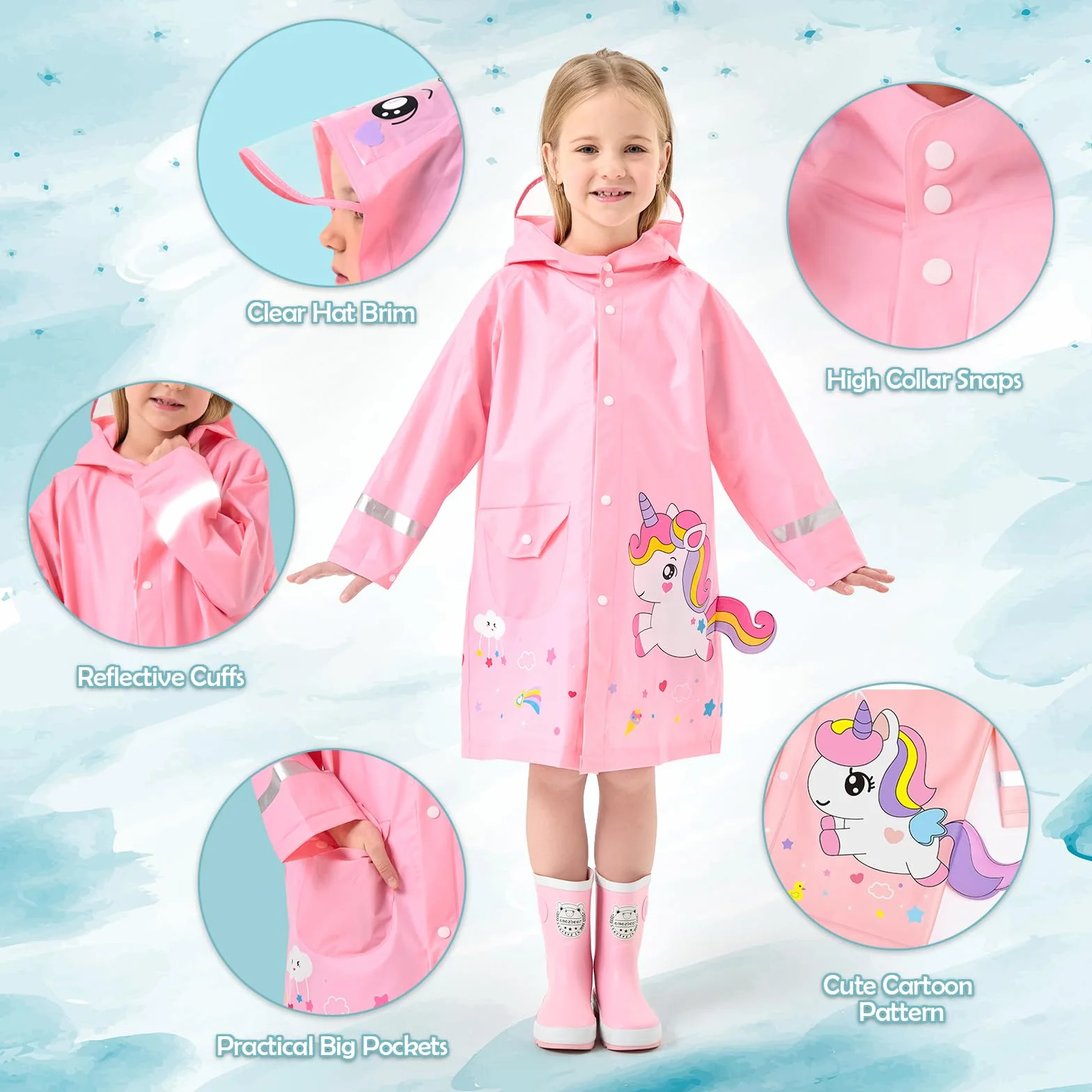 Chubasquero ligero para niños impermeable transparente ala de sombrero ampliada poncho de lluvia con capucha