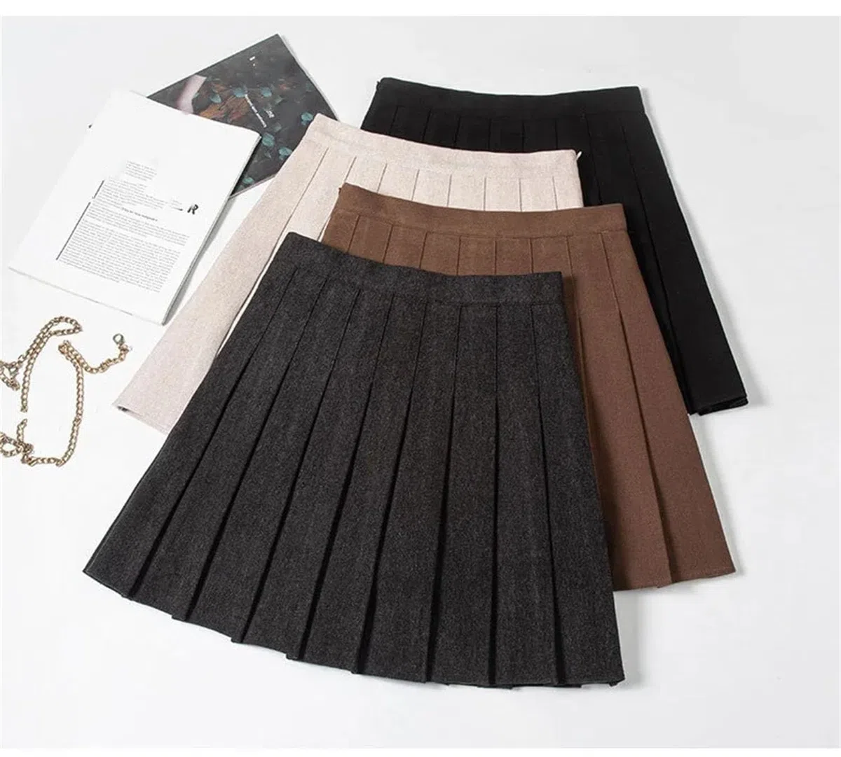 Hgvcfcv Falda de lana de otoño para mujer, cintura alta, minifaldas de lana, para invierno, escuela, tenis, plisada, con pantalones cortos