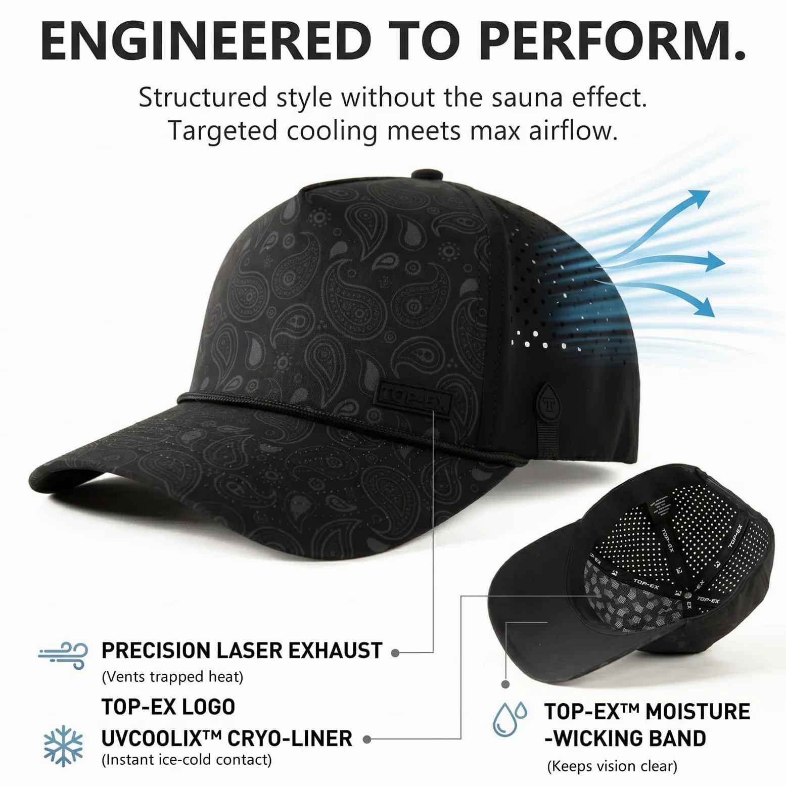 TOP-EX Gorra para hombre con correa, gorra de snapback, resistente al agua, protección UV, transpirable, gorra deportiva para verano, gorra de golf