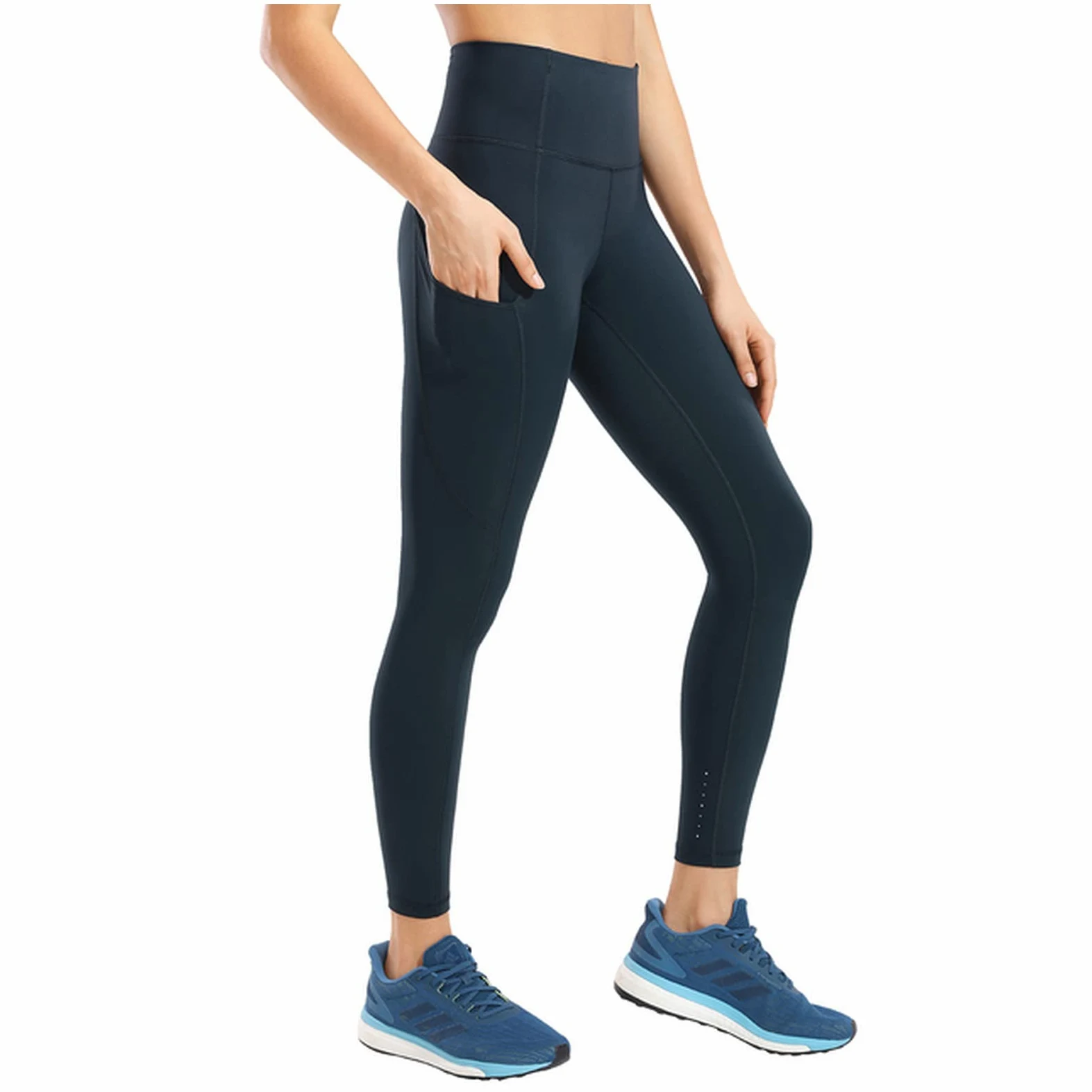 Polainas Impermeables Pantalones de yoga de cintura alta de las mujeres con bolsillos desnudos sentidos entrenando leggings-25 pulgadas Polainas Trail Running ( Color : True Navy20 , Size : X-Large )