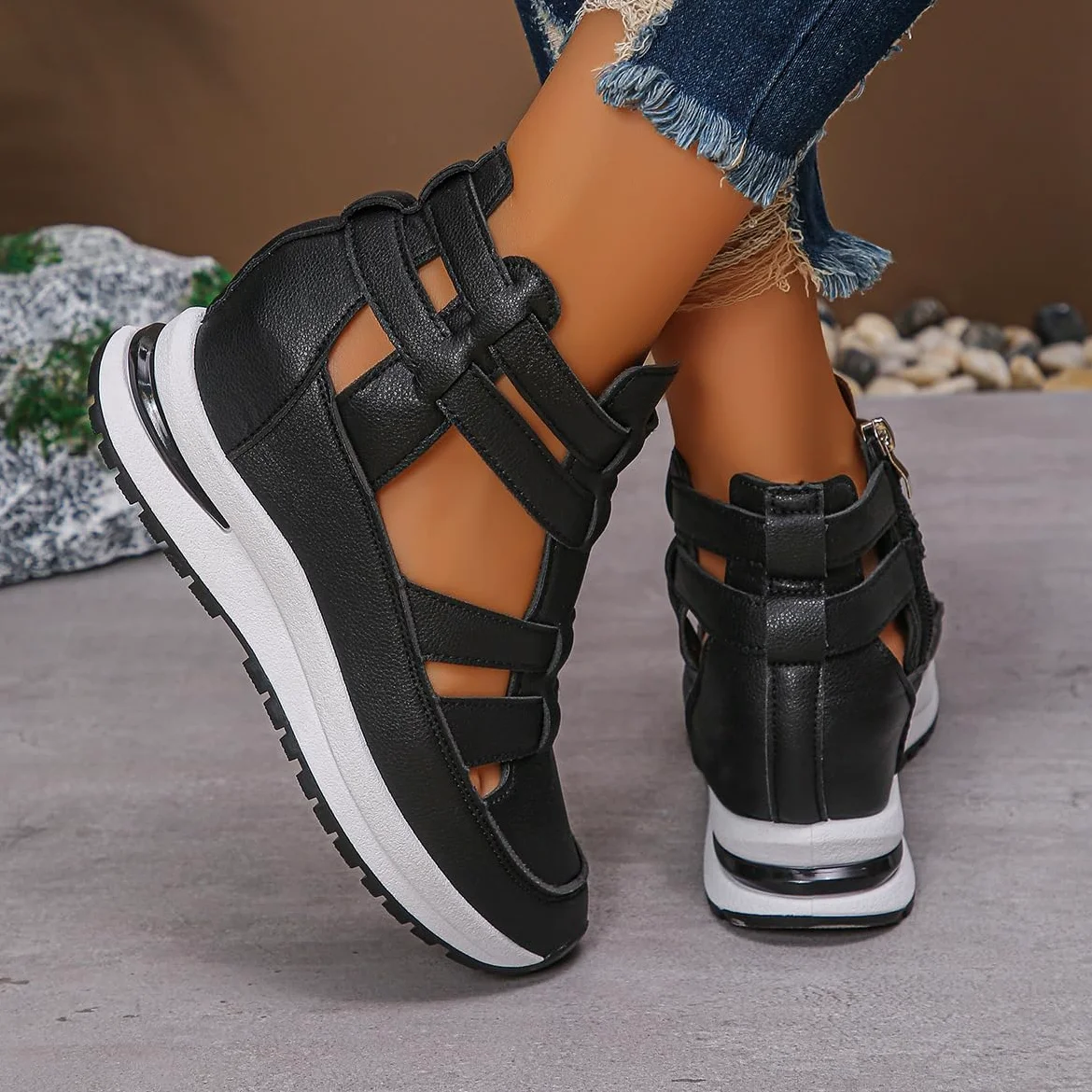 Sandalias de cuña de plataforma transpirables para mujer, sandalias de pescador con puntera cerrada para mujer, sandalias romanas de gladiador de verano
