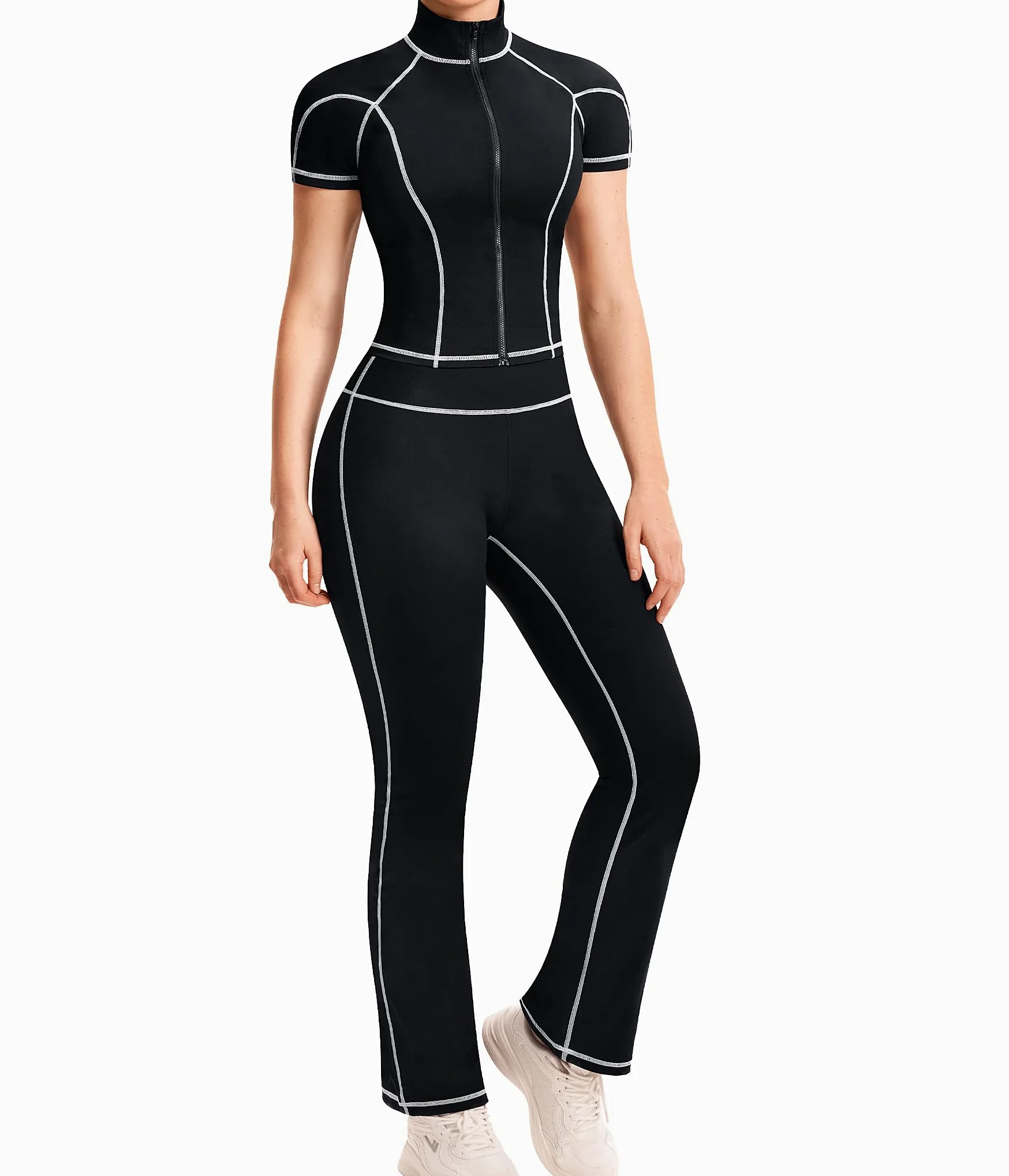 Gotoly Conjunto completo de dos piezas para gimnasio, correr, ejercicio, entrenamiento, yoga, conjunto de ropa deportiva para mujer