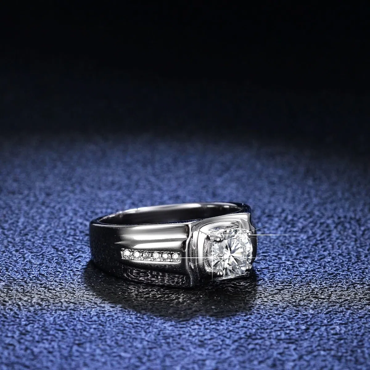 Anillo para hombre Cool, alianzas de boda para hombre con 4 garras y moissanita de 1 quilate, plata de 14 quilates, oro blanco de 14 quilates, talla 70 (22,3)