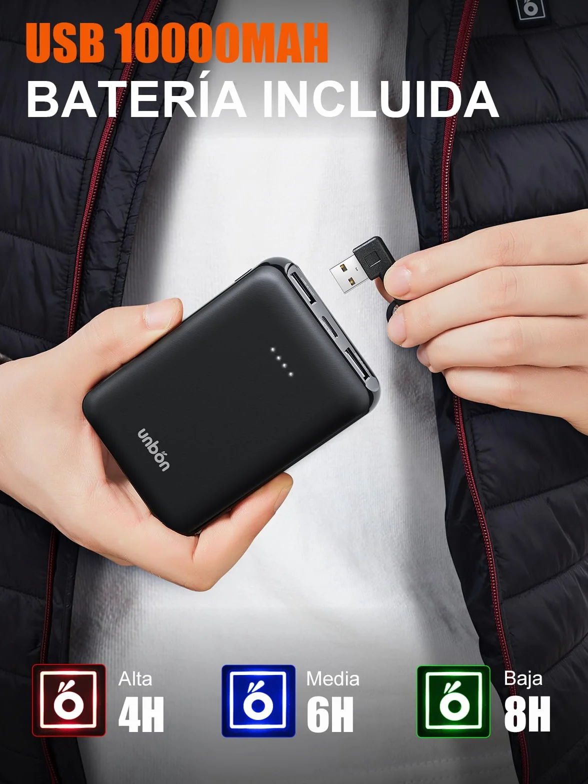 Chaleco Calefactable Mujer con Batería USB 10000mAh, 3 Temperaturas 6 Zonas de Calor para Moto Caza