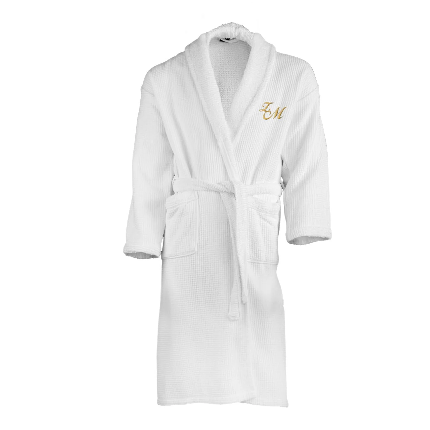 Hotel Edición Blanco Waffle/Terry Albornoz de Hombre, con Carta de Plata y Nombre Personalizado, algodón, Blanco, Large
