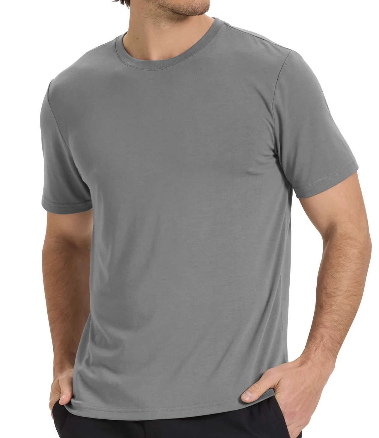 BAMBOO COOL Camisetas de cuello redondo para hombre, manga corta, pesadas, absorben la humedad, camiseta básica casual