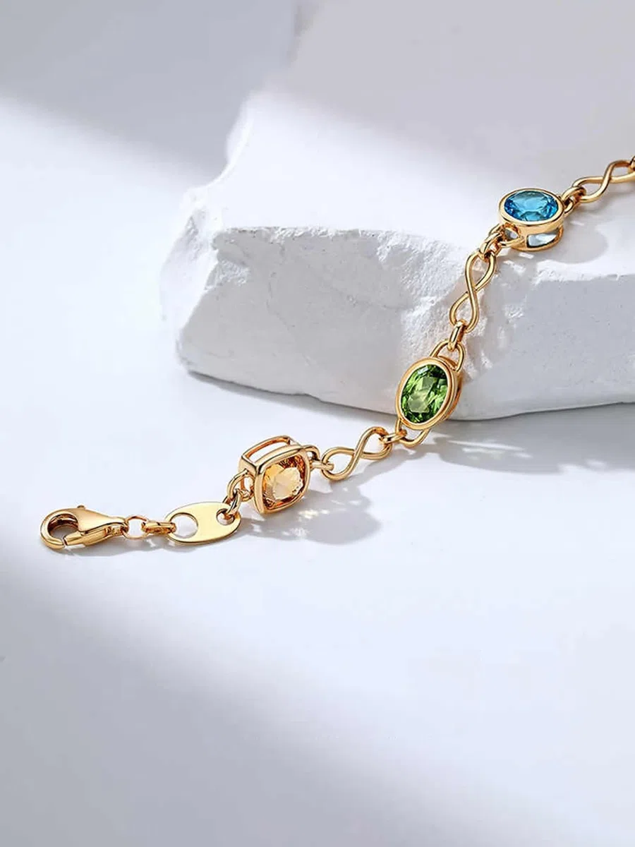 KnSam Pulseras de oro amarillo de 9 K/14 K/18 K, topacio para mujer, infinito, talla redonda, azul, joyas auténticas pulseras con peridoto de oro de 18/14/9 quilates