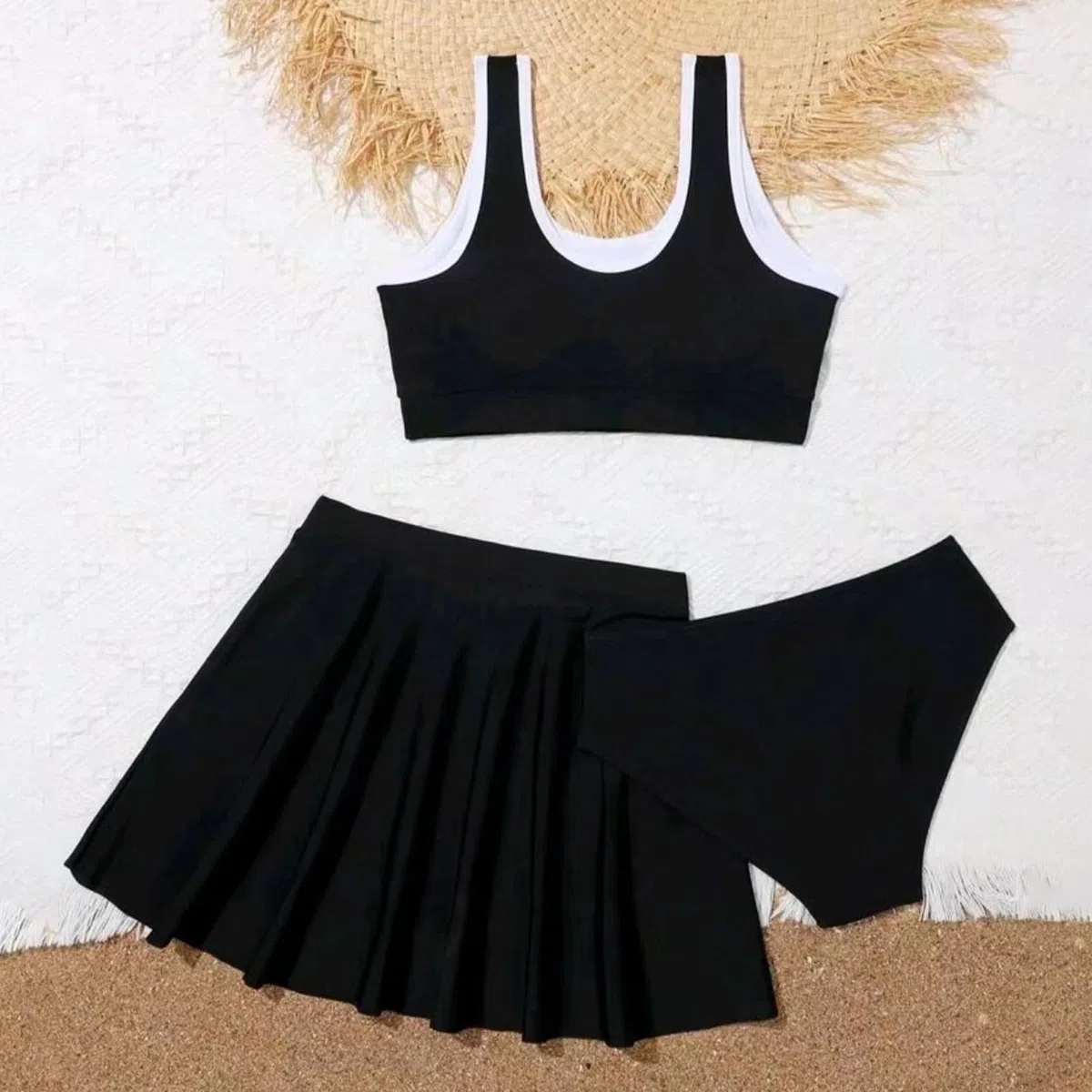 Traje de baño para niña de 3 piezas de bikini de playa para niñas con pantalones, juego de ropa de baño informal de verano