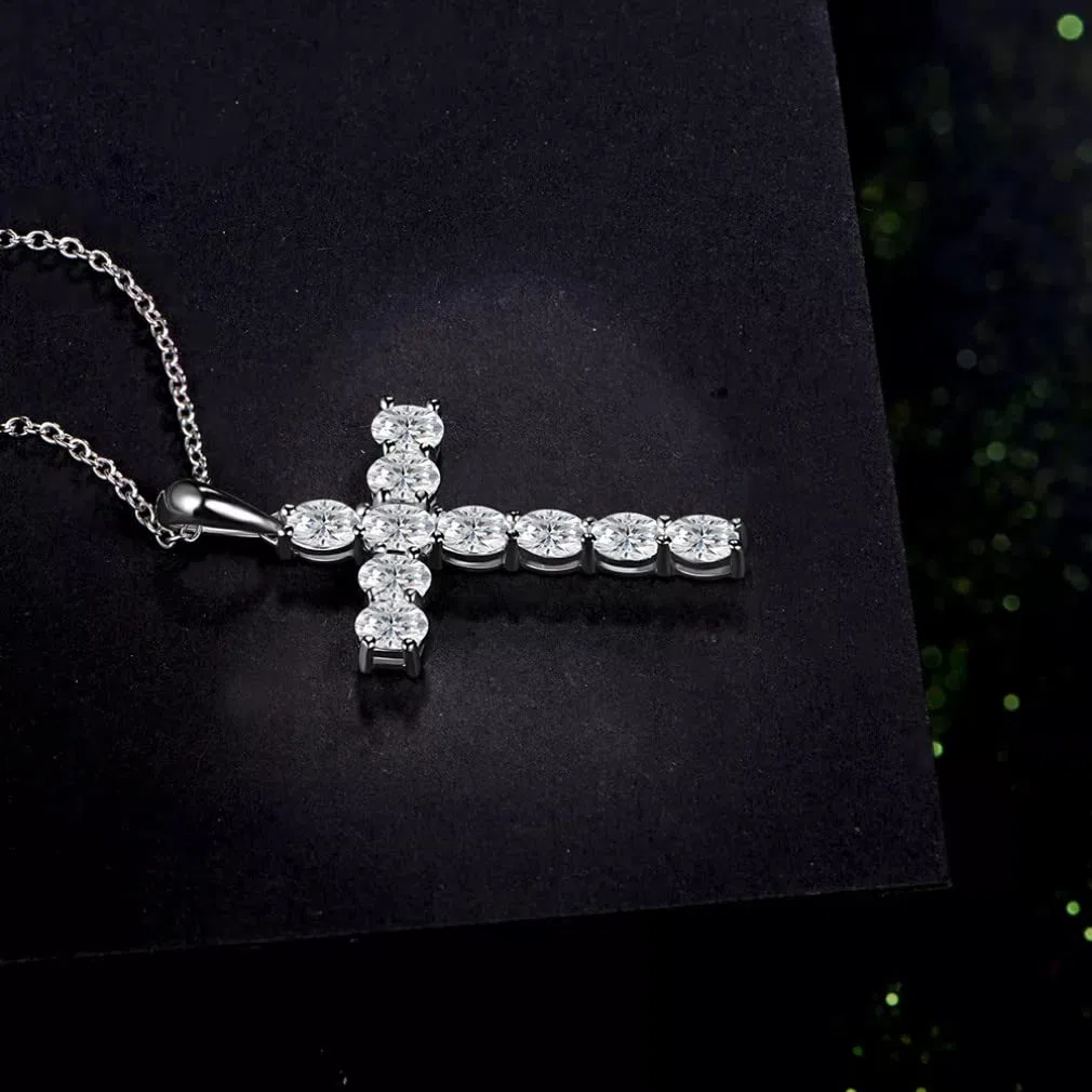Colgantes Cruzados de moissanita de 4x3mm para Mujer, Collar de Plata de Ley 925 sólida para Compromiso, Regalos de Novia