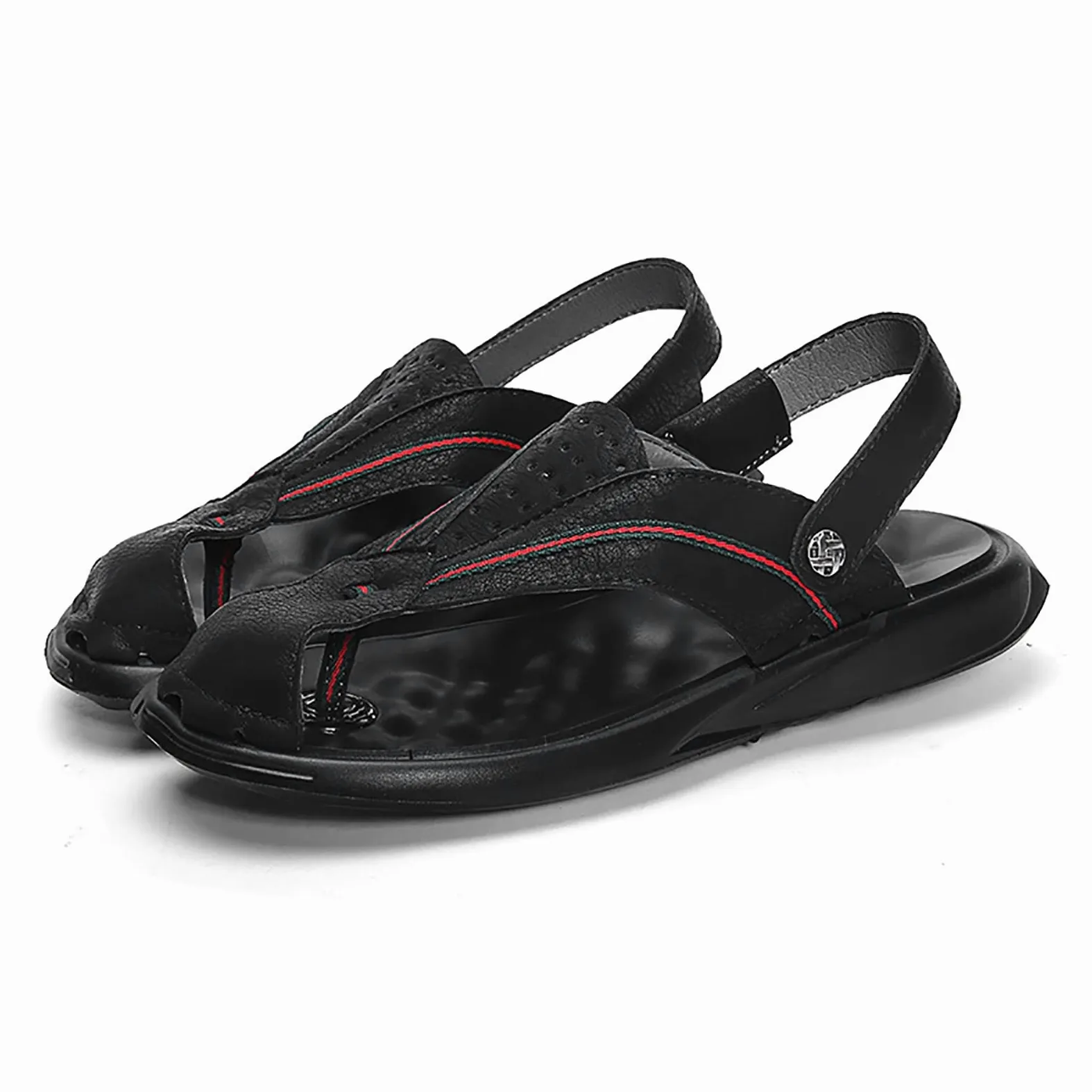 CLSQLXYJZC Zapatillas de Playa Antideslizantes para Hombre, Suela de Goma de Verano, Sandalias de Cuero con Punta Cerrada, Zapatillas Casuales Transpirables y livianas con Correa de talón Ajustable