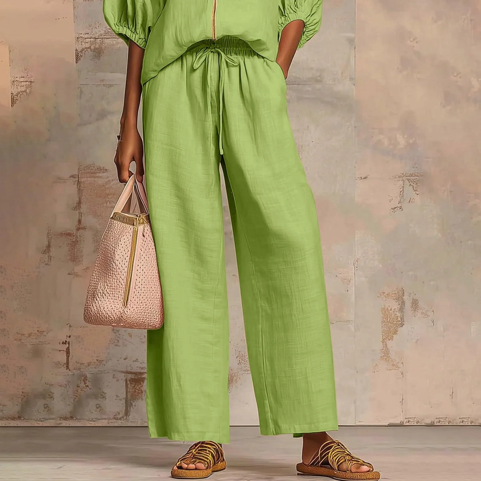 Conjunto Mujer Verano 2 Piezas Moda raje de Primavera Ligero Chndal Blusa Pantalones Ropa Playa Vacaciones Deportivo Casa Trabajoconjunto de mujerVerstil y fcil Combinar