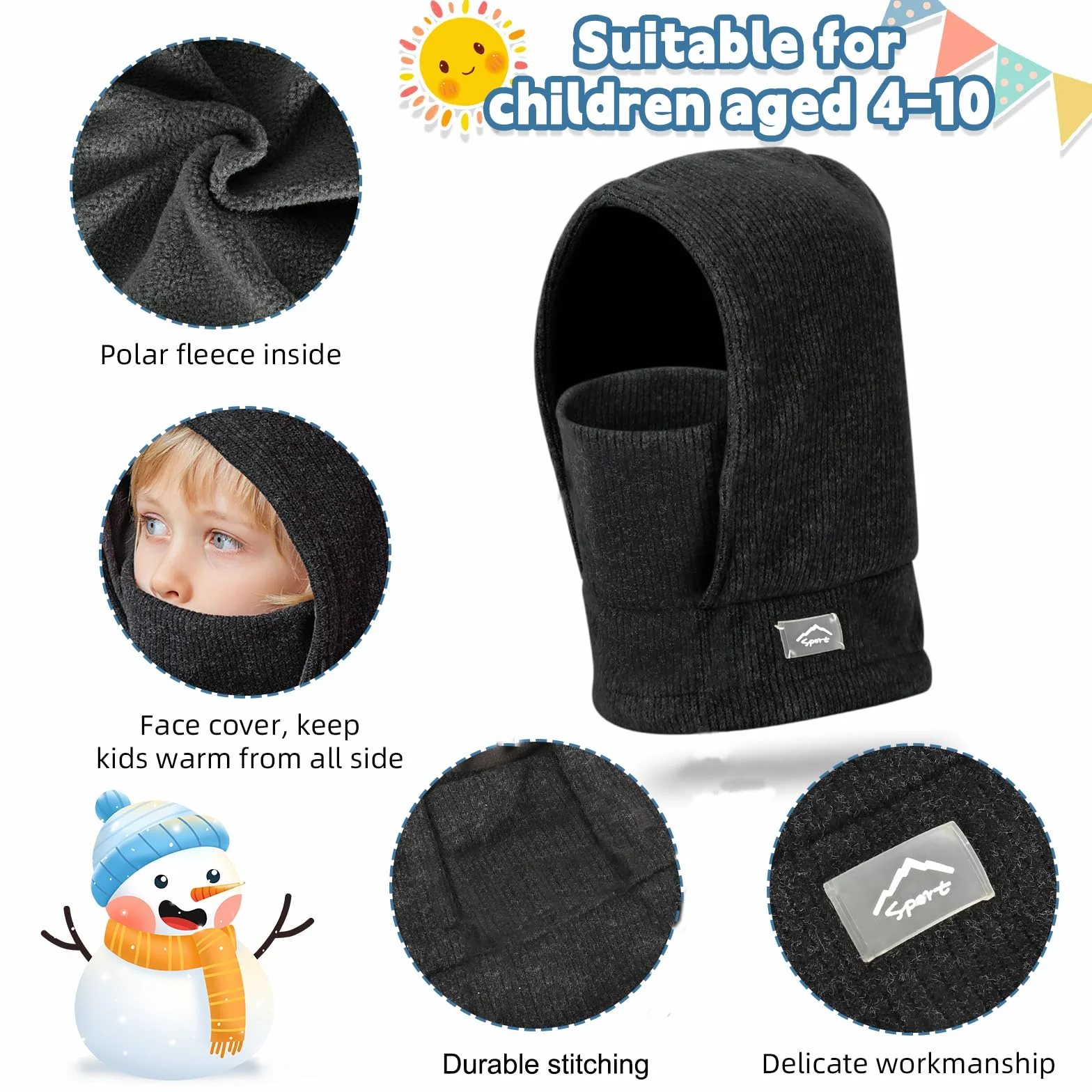 Pasamontañas Térmico de Invierno para Niños 4-10, Máscara de Esquí y Ciclismo, Forro Polar, Calentador de Cuello
