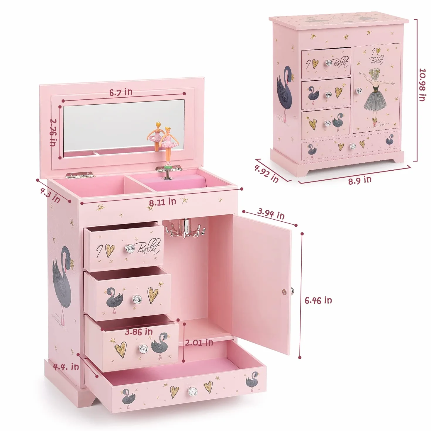 Joyero grande caja musical 5 capas puerta oscilante bailarina giratoria juego joyas unicornio organizador niñas niños