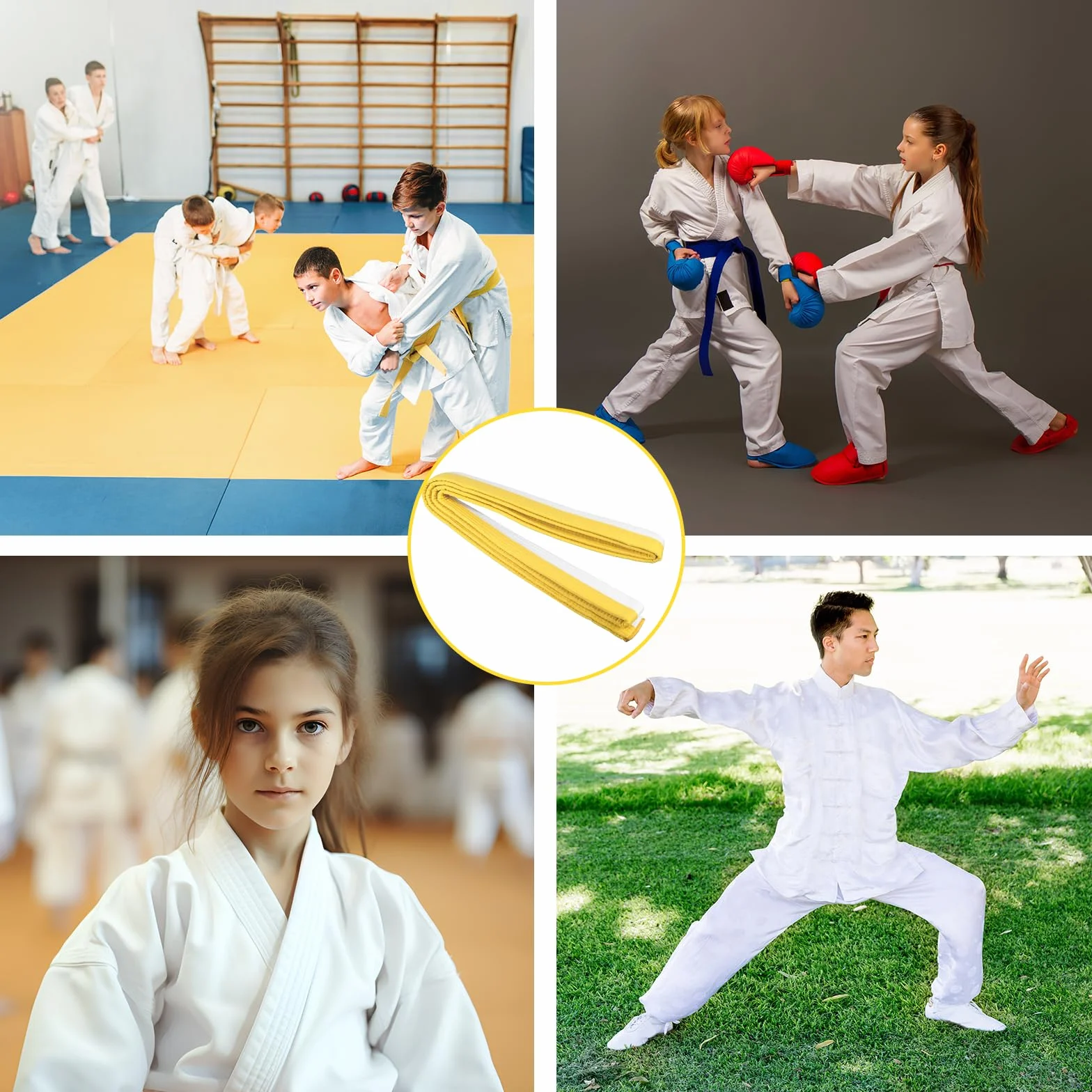 Cinturón de Judo Blanco Amarillo 260 cm Karate Taekwondo Aikido Wushu
