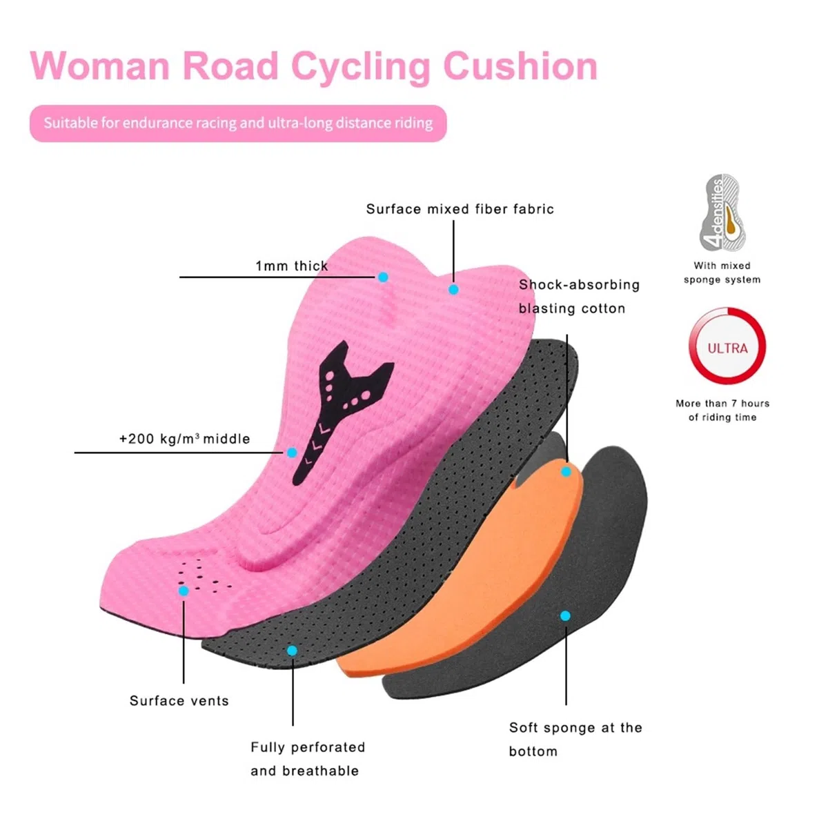 Pantalones Cortos De Ciclismo Pantalones cortos de ciclismo for mujer, mallas for, pantalones transpirables for carretera, 7 horas(Black,L)