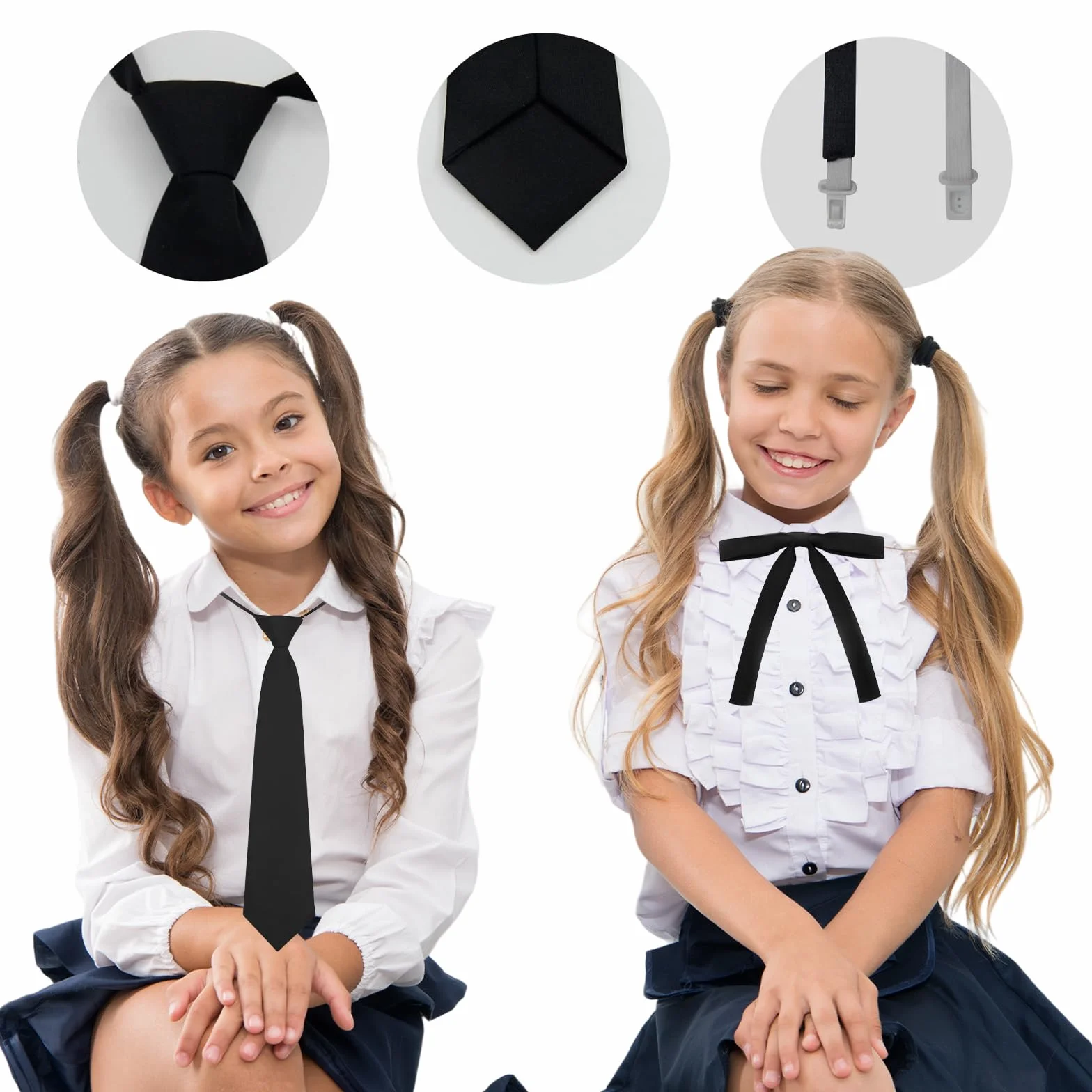 Corbata Ajustable para Niña y Mujer - Corbata Larga de Uniforme con Aspecto de Seda y Banda Elástica Brillante