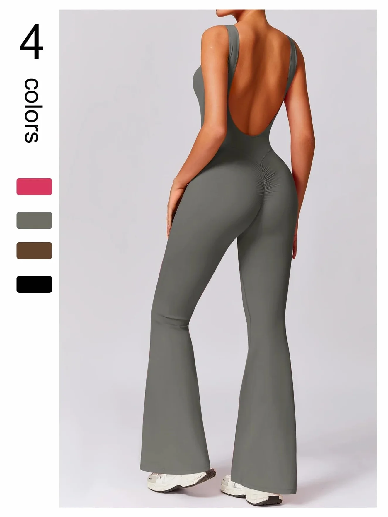 Mono de yoga sin espalda para mujer, pantalones anchos acampanados, traje deportivo sin mangas, levantamiento de glúteos, cintura elástica para gimnasio, pilates y fitness