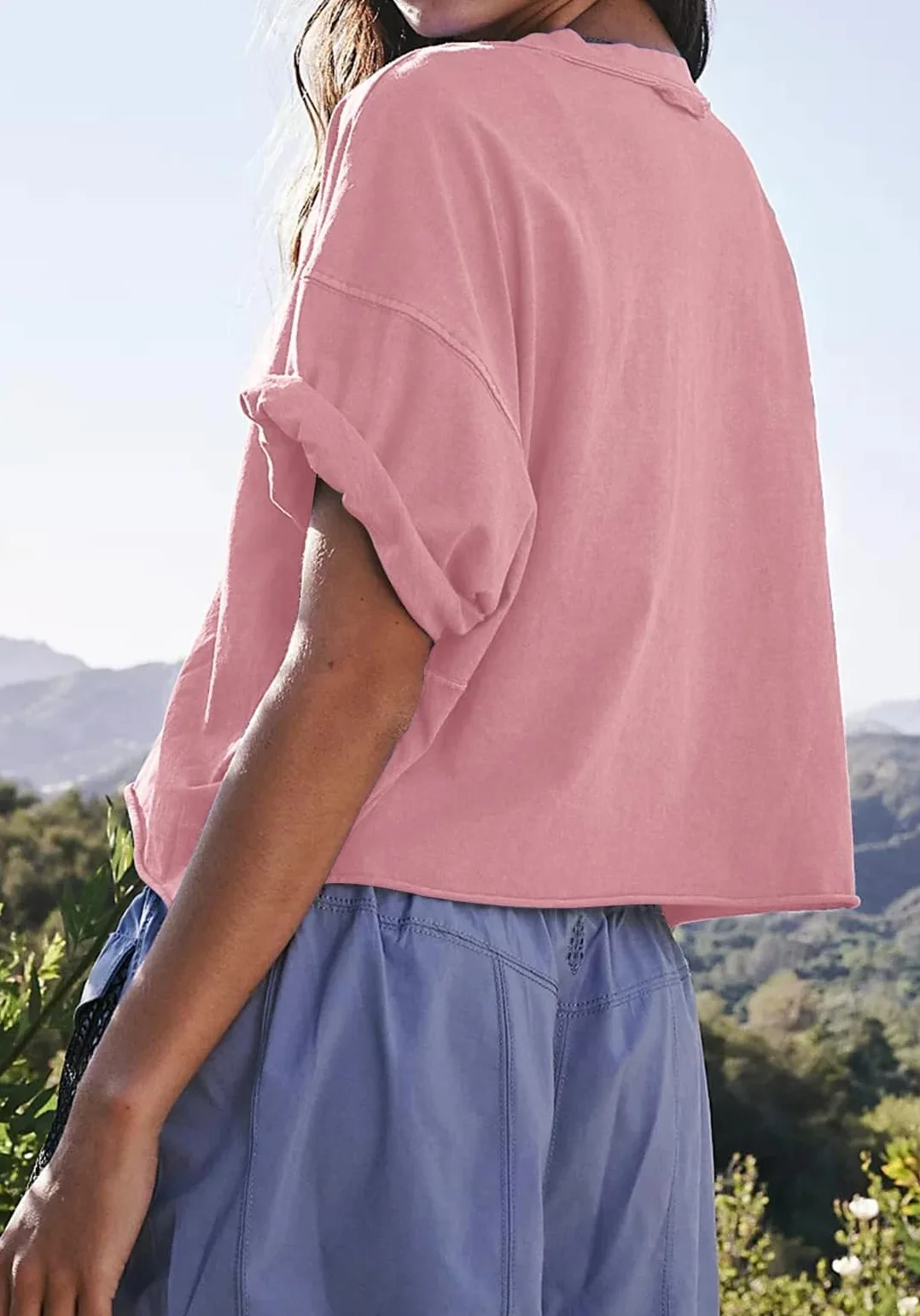 Camiseta corta de entrenamiento de gran tamaño, informal, de gran tamaño