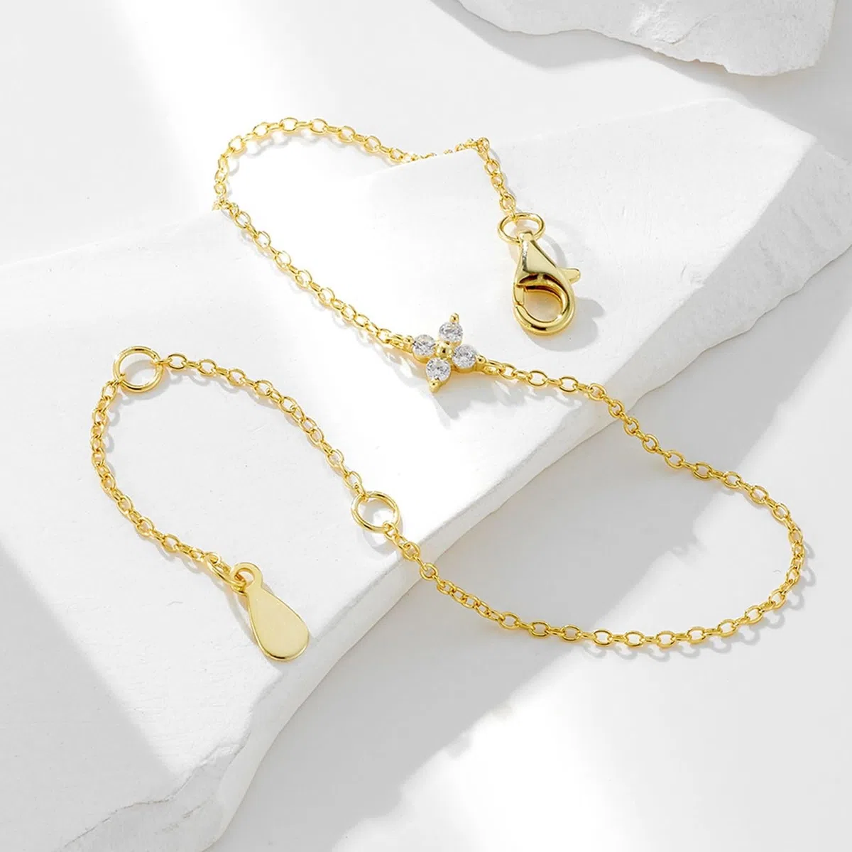 Pulsera Oro Mujer 9 K / 14 K / 18 K, Flor con Diamante, Cadena Extensible 16 CM + 5 CM, Pulsera de Oro para Mujer Ajustable