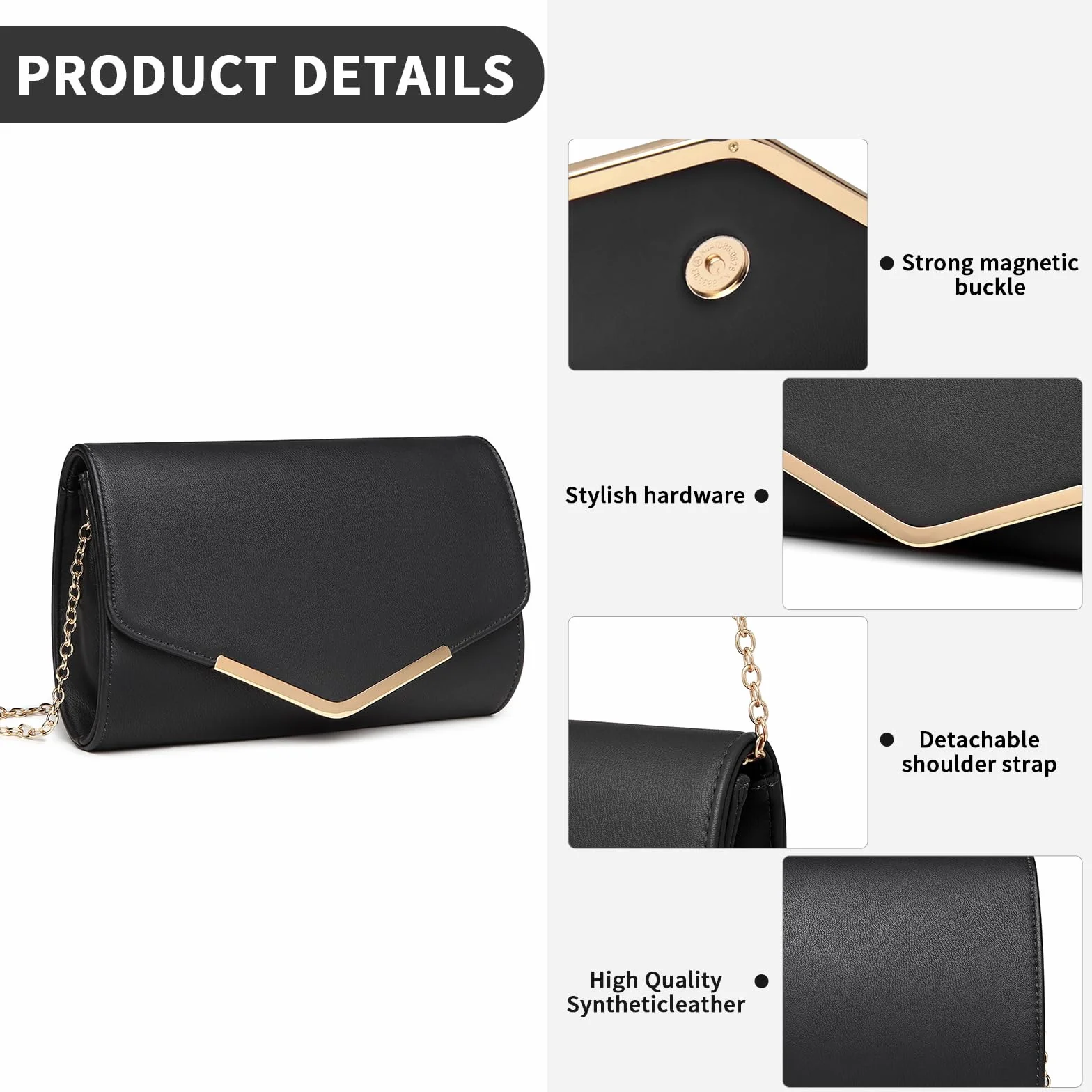 Miss Lulu Bolso Mujer Bandolera Pequeño, Clutch para Fiesta - Ideal para Fiestas y Movilidad Diaria - Con Espacio Especial para Teléfono - Duradero y Estiloso