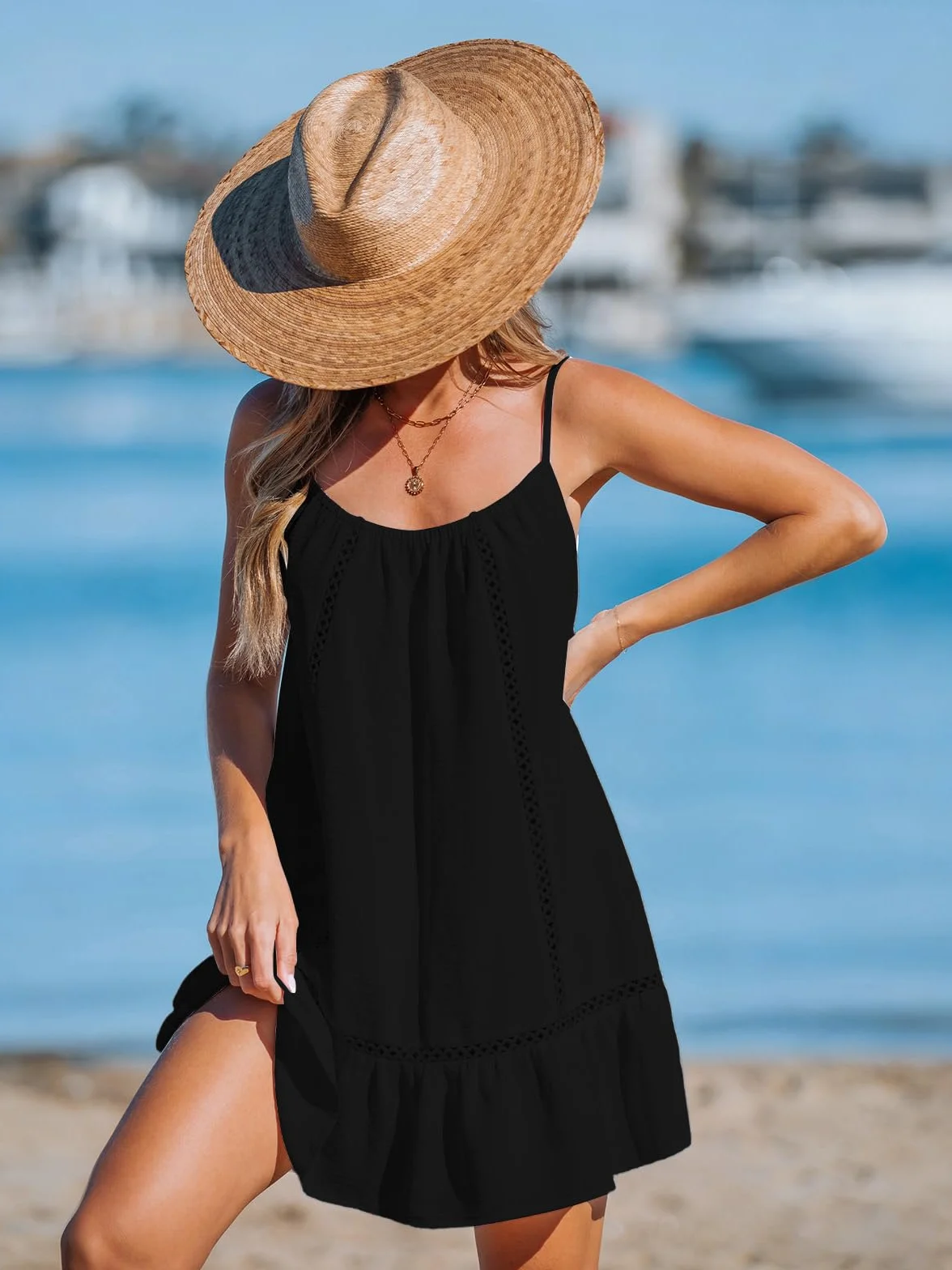 Vestido Verano Mujer Sin Mangas de Playa Corto con Tirantes Finos