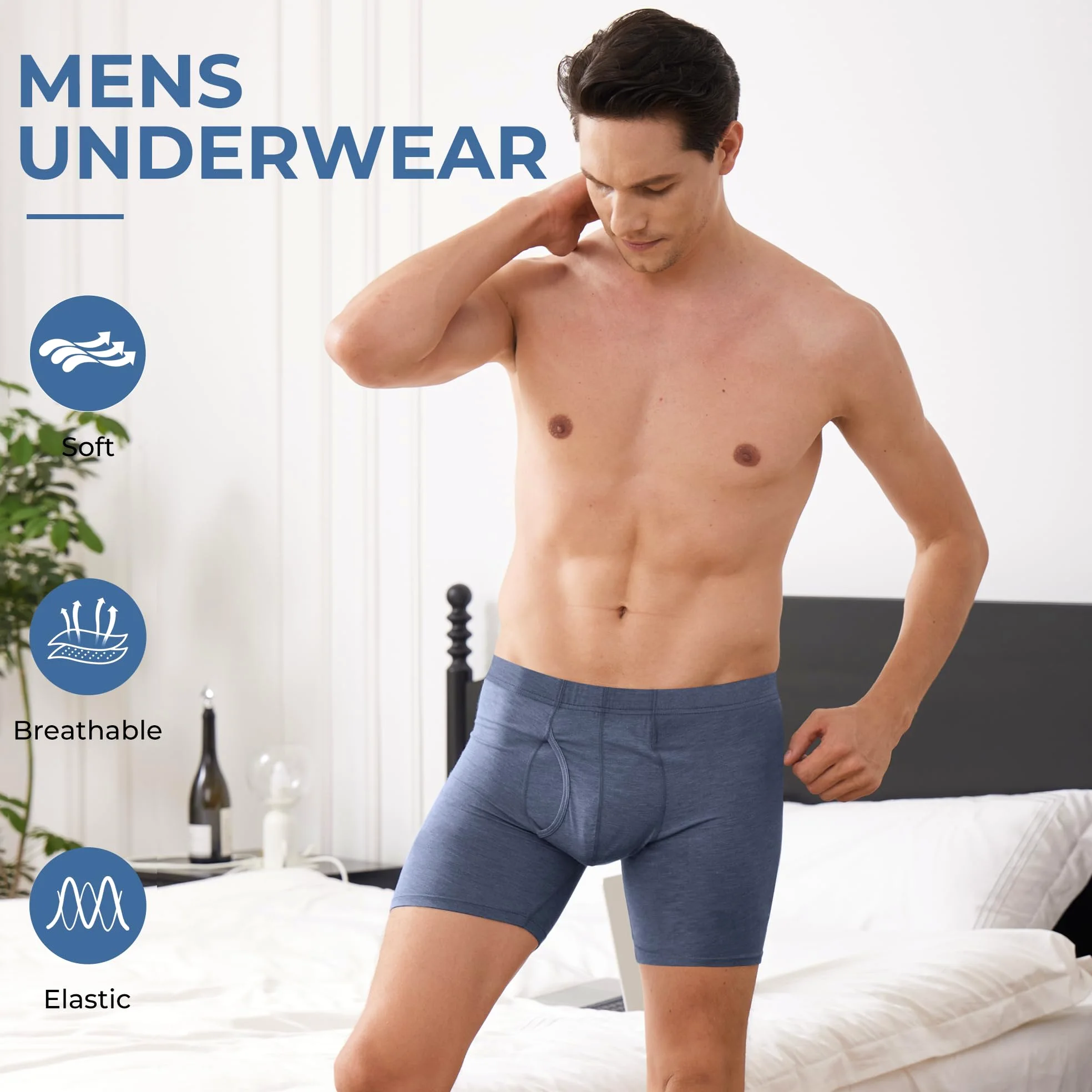 BAMBOO COOL Calzoncillos tipo bóxer para hombre, suaves, transpirables, largos, calzoncillos tipo bóxer para hombre