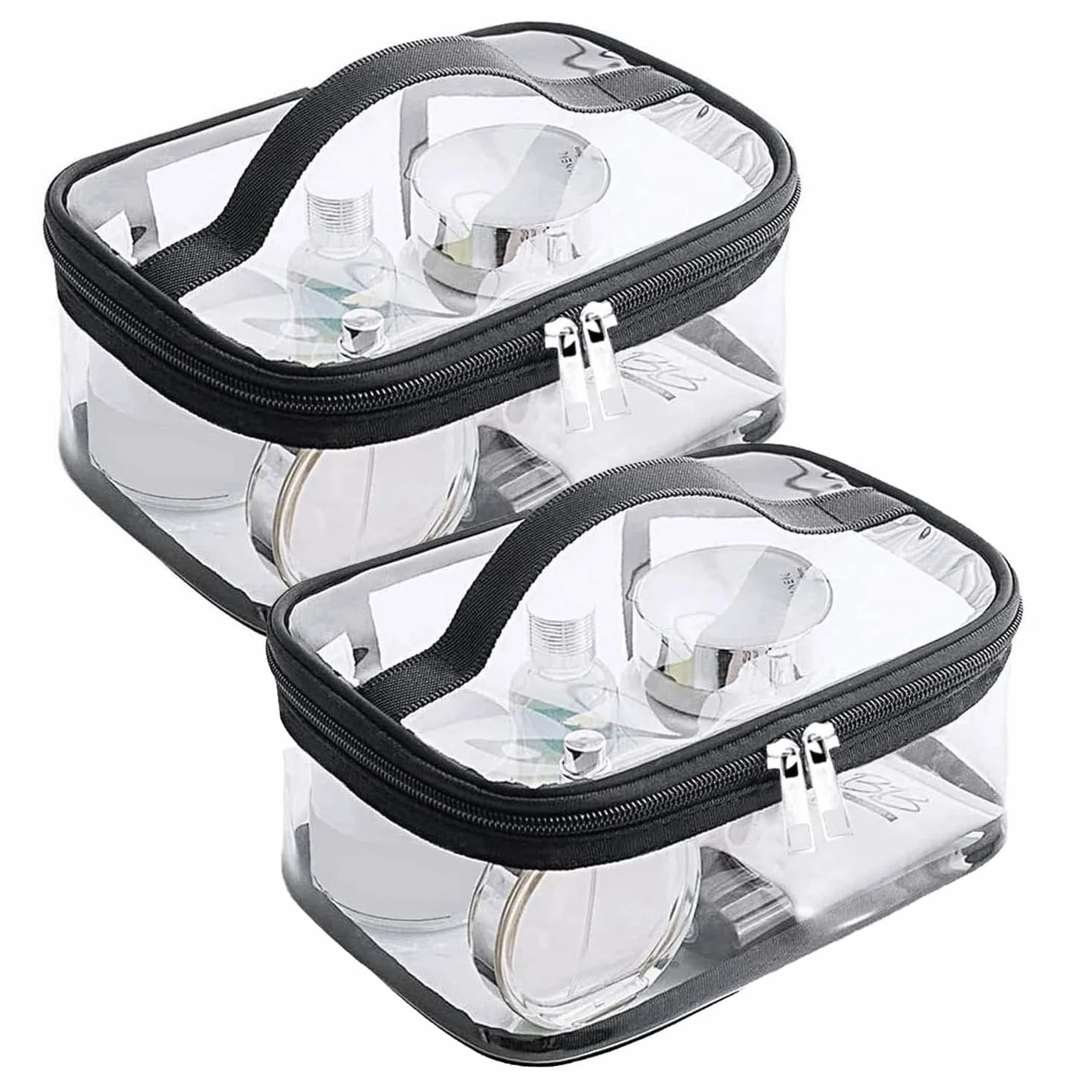 Neceser Transparente Impermeable de PVC, 2 Piezas, Bolsa de Liquidos Grande para Viaje en Avion, Adecuada para Cosméticos y Artículos de Tocador