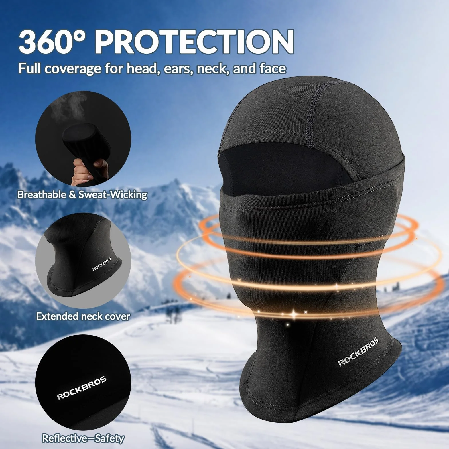 ROCKBROS Pasamontañas Térmico Niño Anti Viento Transpirable para Bicicleta Snowboard Esquí Running
