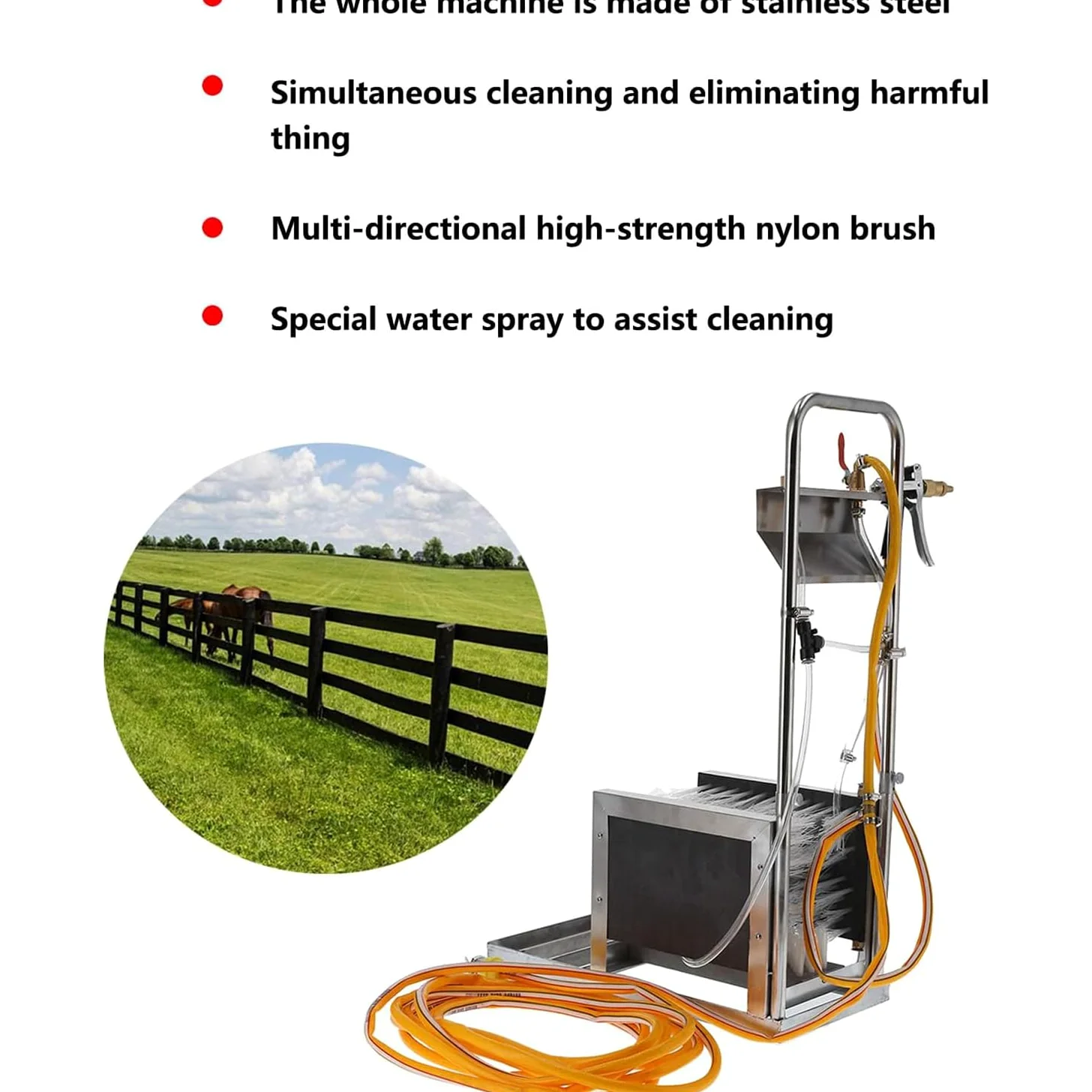 Limpiador de botas, raspador de zapatos de acero inoxidable y limpiador de calzado con pistola de pulverización de agua, removedor automático de barro para ganado de granja