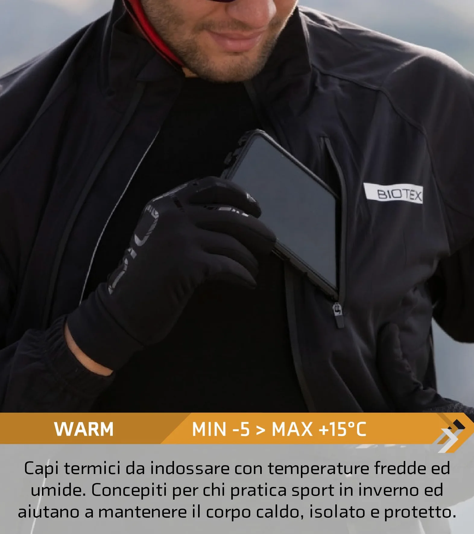 BIOTEX Guantes térmicos táctiles para invierno, con tecnología táctil, ropa interior técnica deportiva, ideal para ciclismo, MTB, correr y caminar