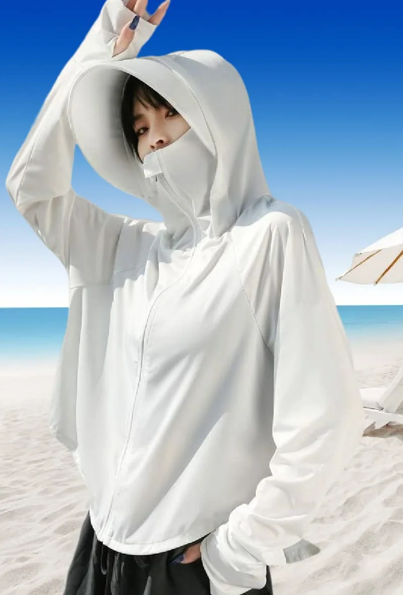 Chaqueta de protección solar para mujer, con cremallera completa, UPF 50+, protección solar UV, ligera, manga larga, sudadera con capucha