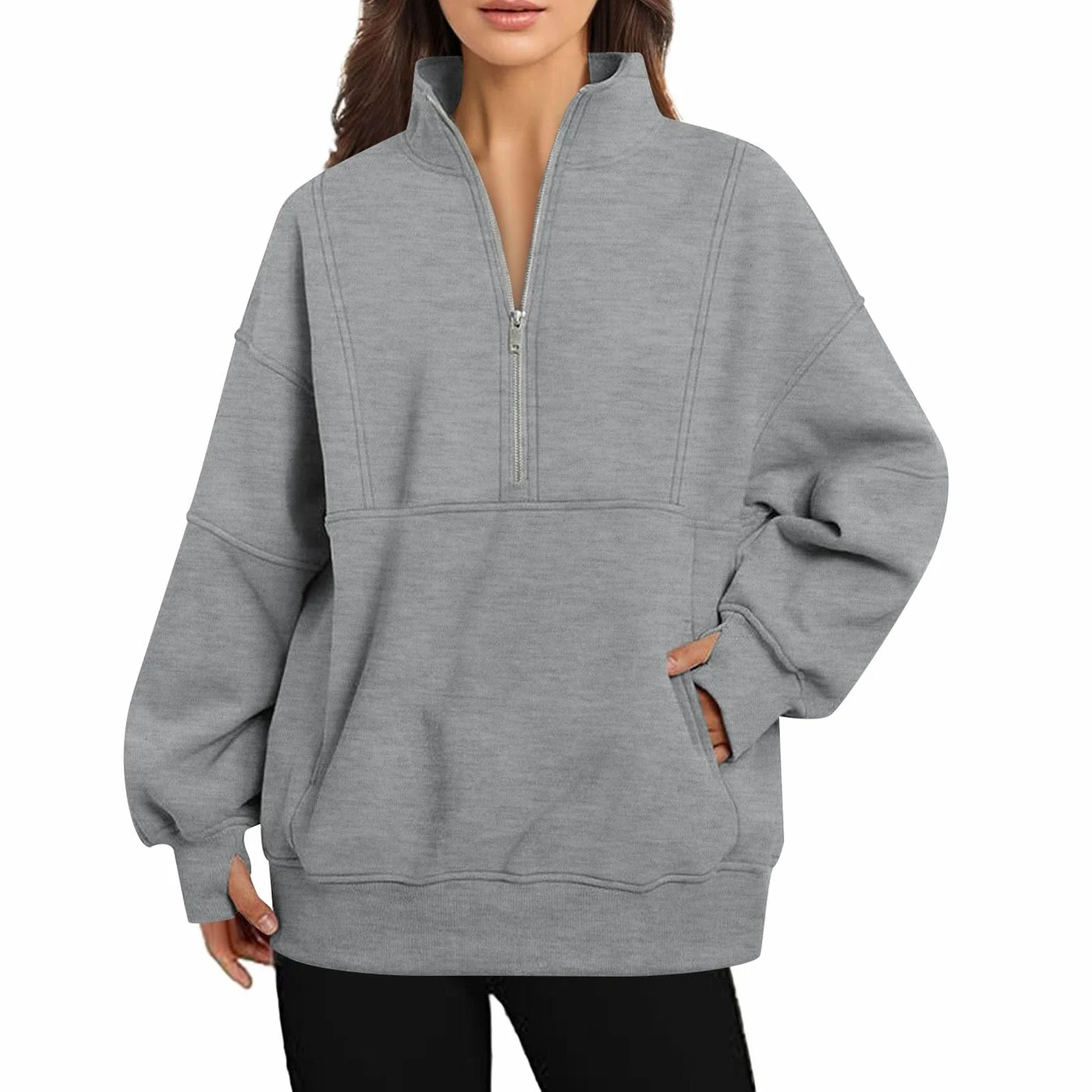 Sudaderas de ajuste holgado con forro polar para mujer, cuello alto, ropa de campo, cremallera, casual, bloque de color, suéteres occidentales, ligeros, góticos, suaves, modernos, sudaderas con cuello