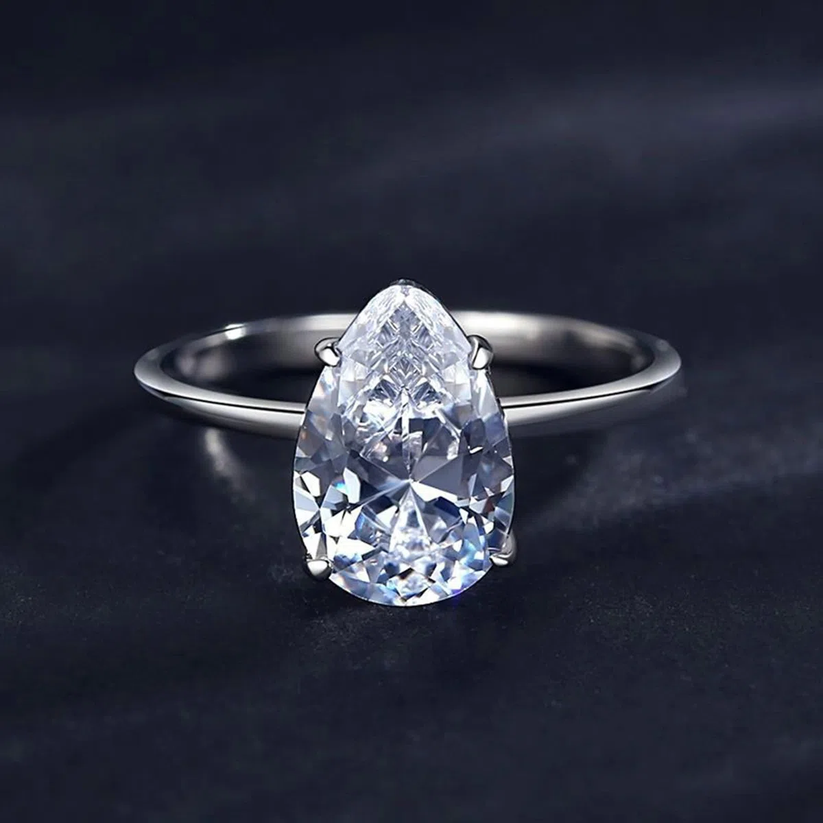Anillos apilables, anillo de compromiso único con moissanita en forma de pera de 3 quilates para mujer