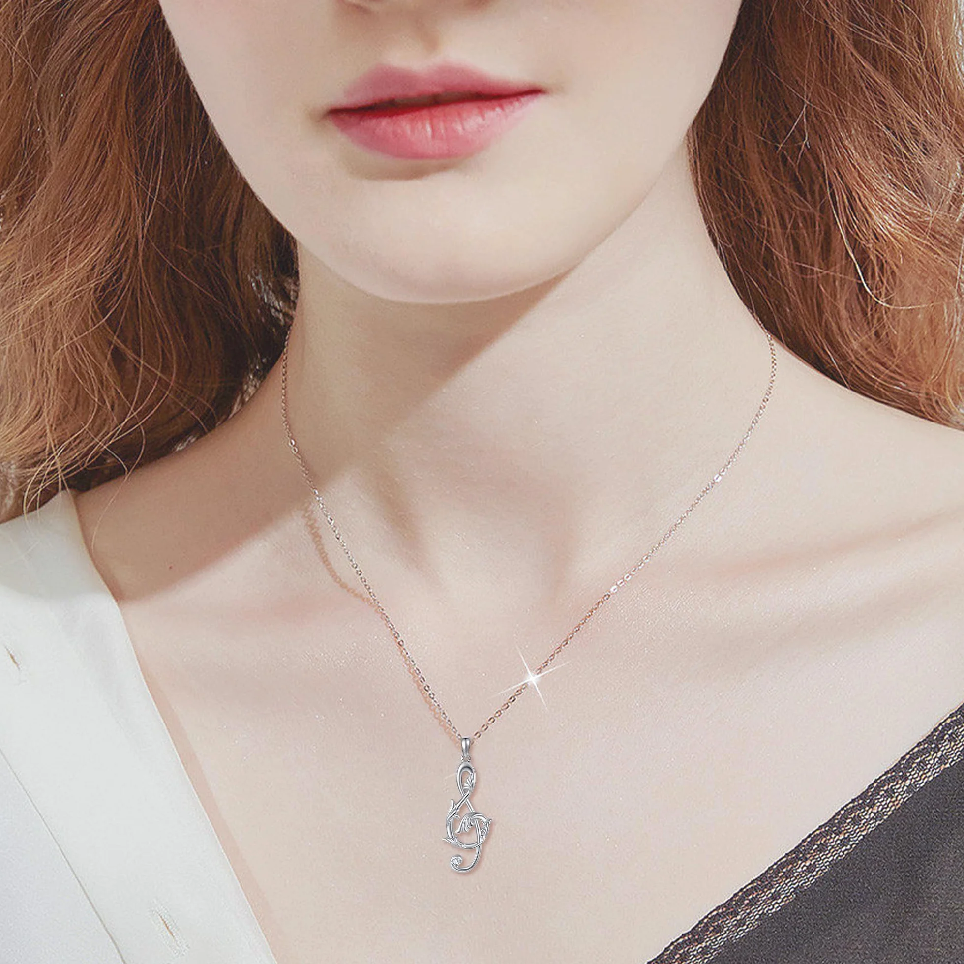 Collar de notas musicales de plata de ley 925 con circonitas cúbicas, colgante para mujer, joyas musicales para mujeres, Plata esterlina