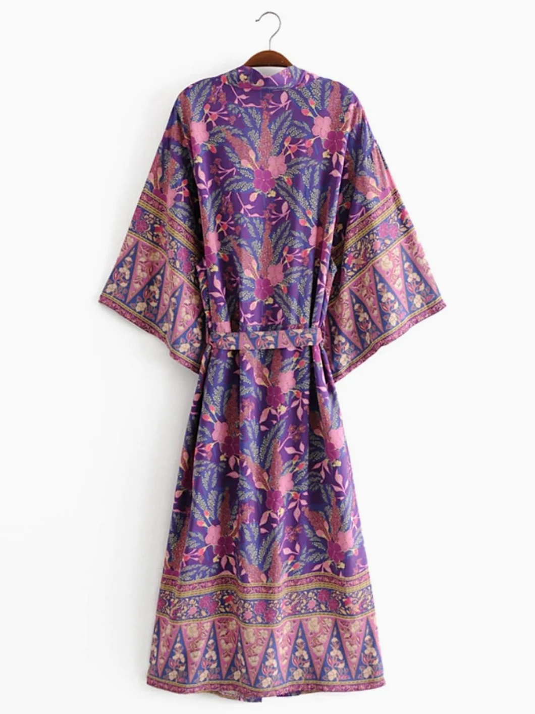 Disimlarl Kimono bohemio con estampado floral para mujer, con cuello en V, mangas murciélago, rayón, maxi bata para cubrir el bikini