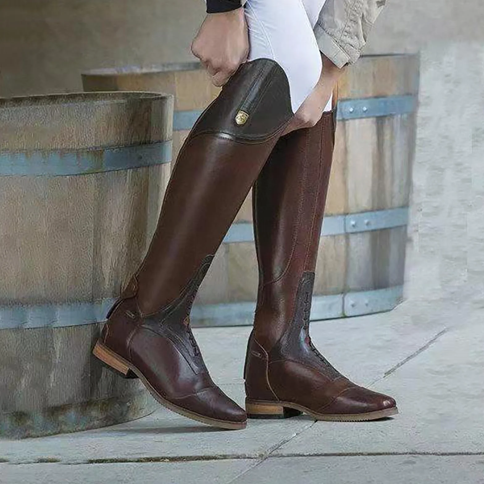 Botas Altas Ecuestres Resistentes Al Desgaste Cremallera Trasera Antideslizantes Hasta La Rodilla Tacón Medio 3-5 Cm 46 Negro