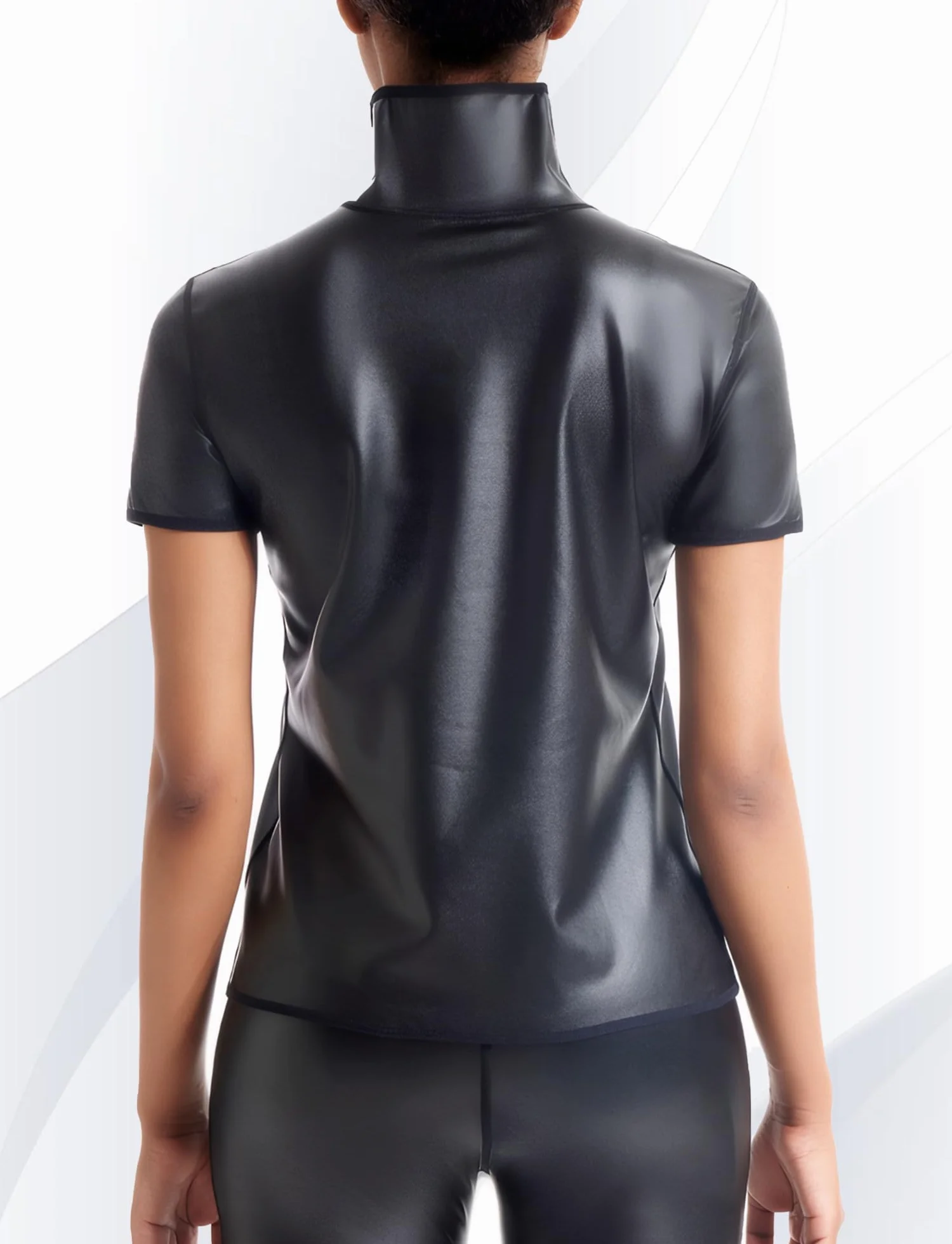 Camiseta de piel sintética para mujer, manga corta, látex, disfraz rave, aspecto mojado, XS-3XL
